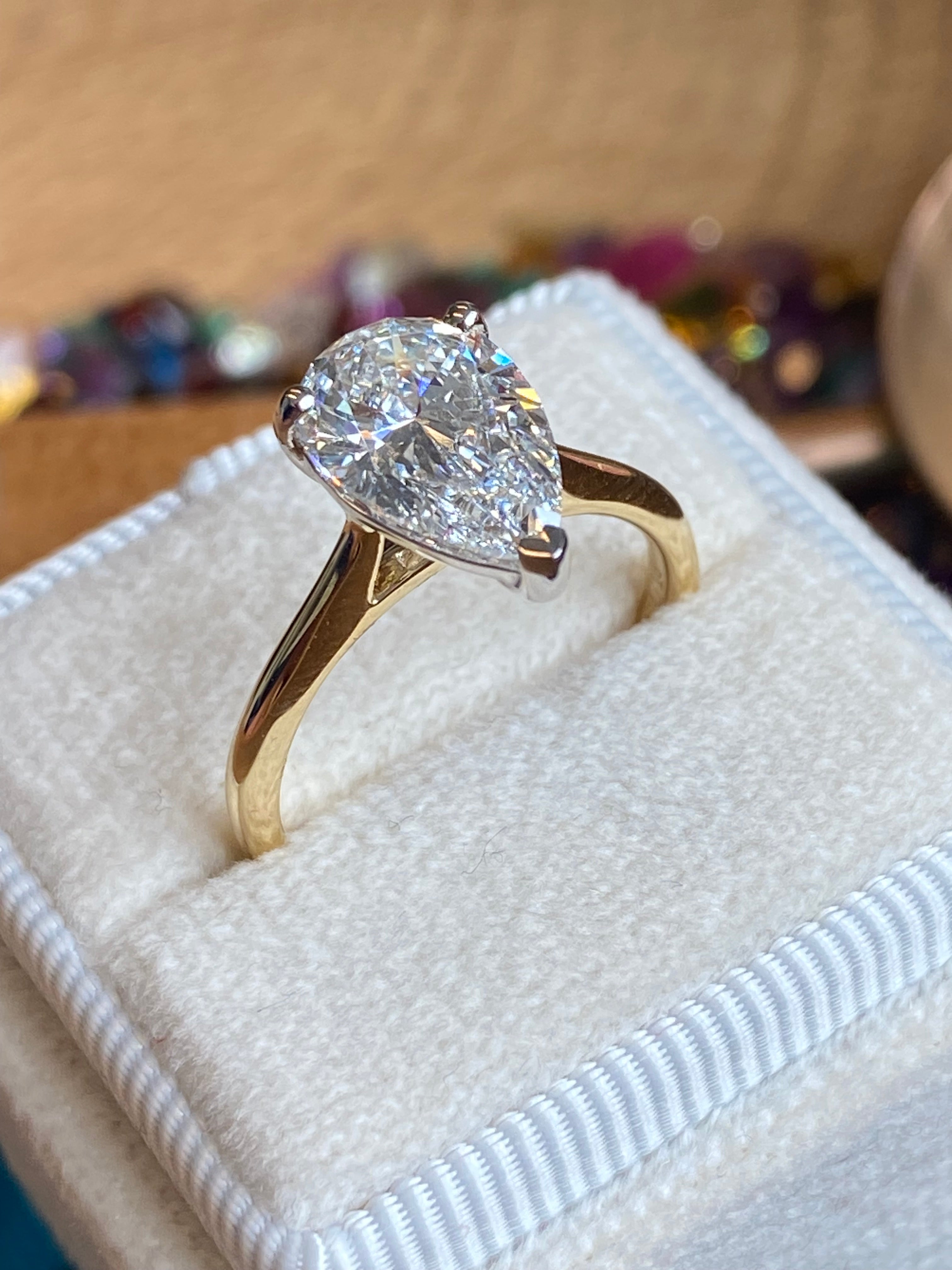 Heritage 2.00 CT + Lab Grown Pear Cut Diamond Solitaire Engagement Ring, at Least E Colour / VVS Clarity