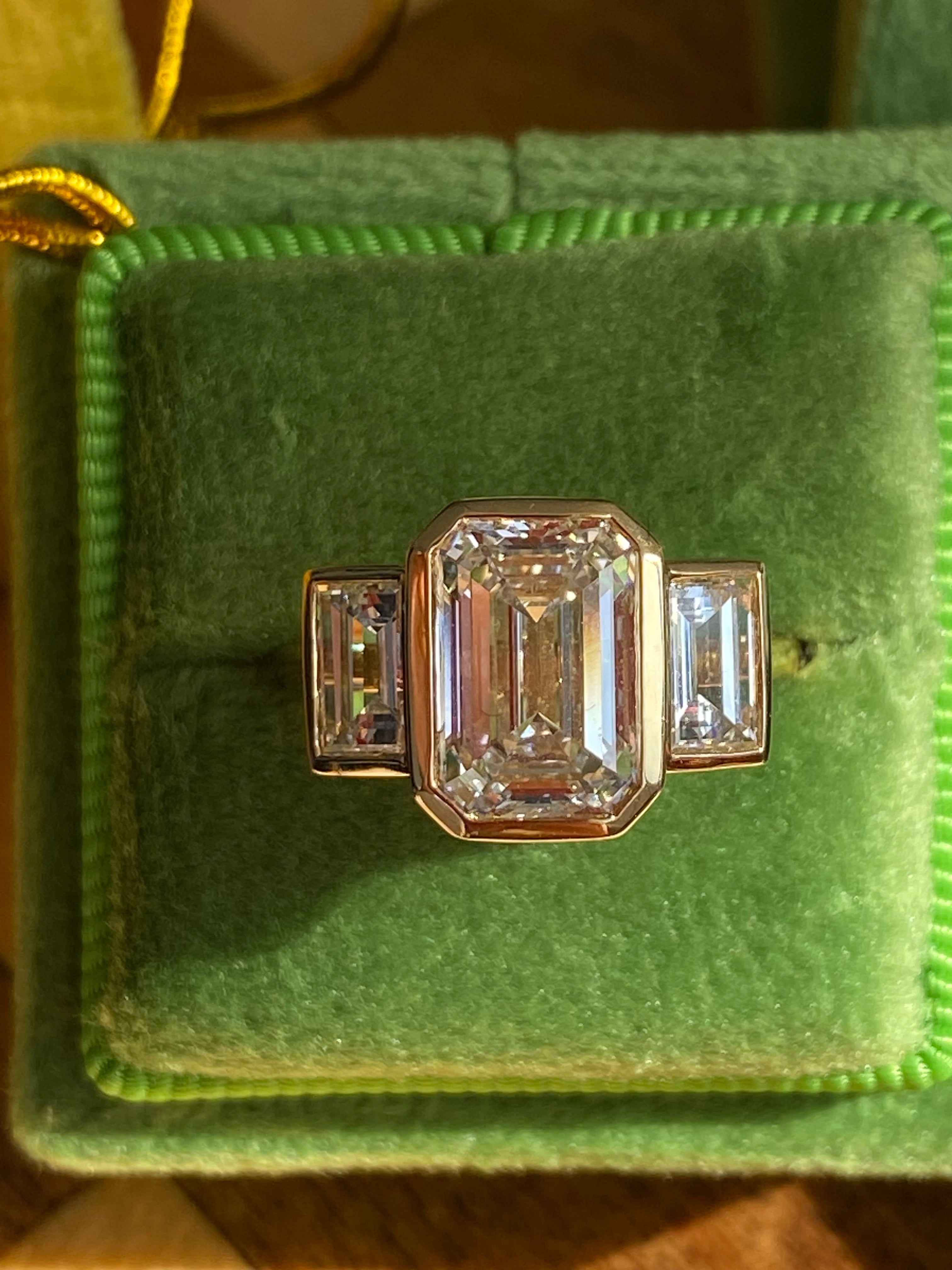 4.32 CTW Emerald Cut Bezel Set Lab Diamond Ring in 18ct Yellow Gold