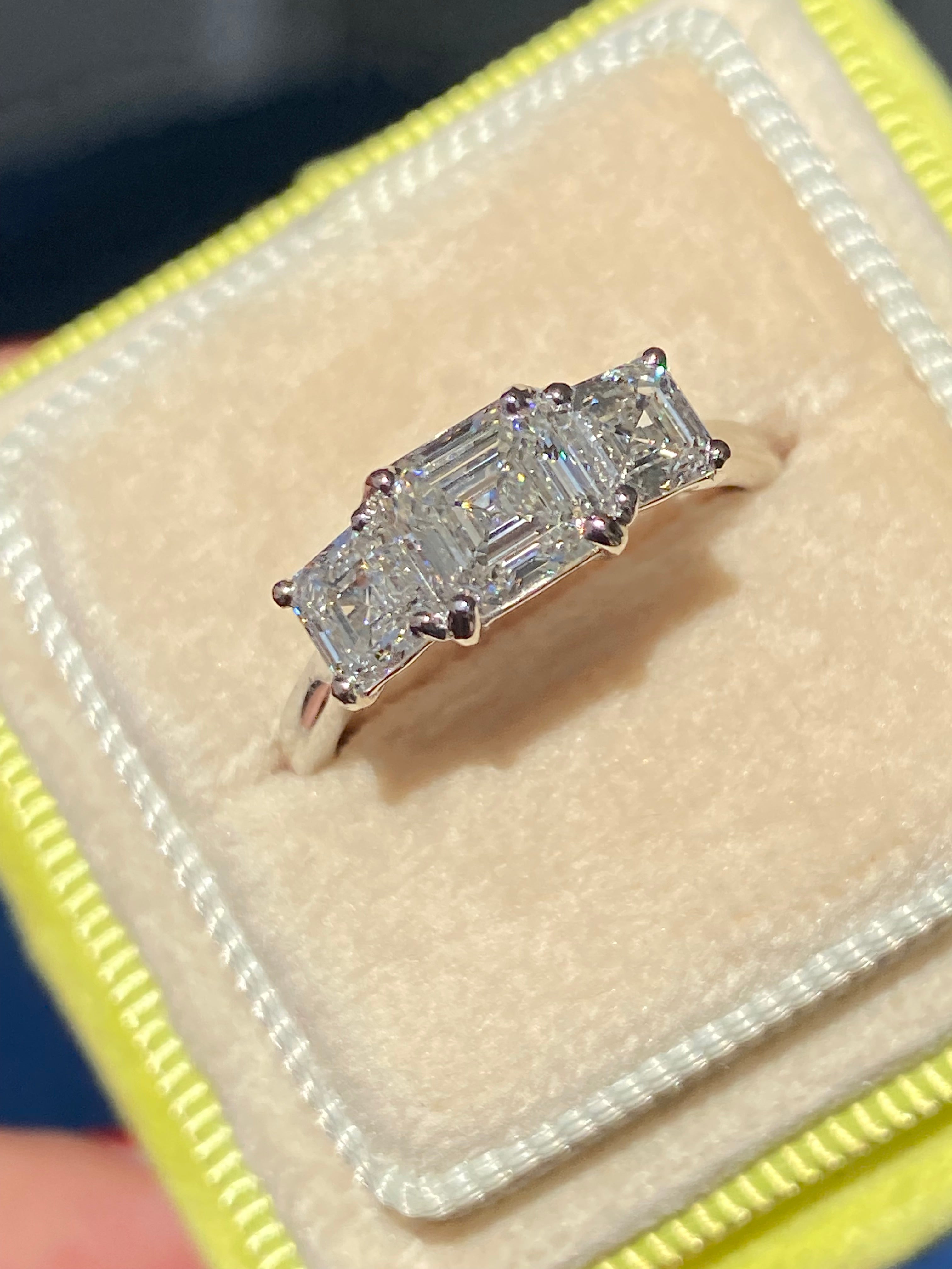 Heritage 2.00 CT + Asscher Cut Lab Grown Diamond Three Stone Trilogy Engagement Ring, at Least F Colour / VVS Clarity