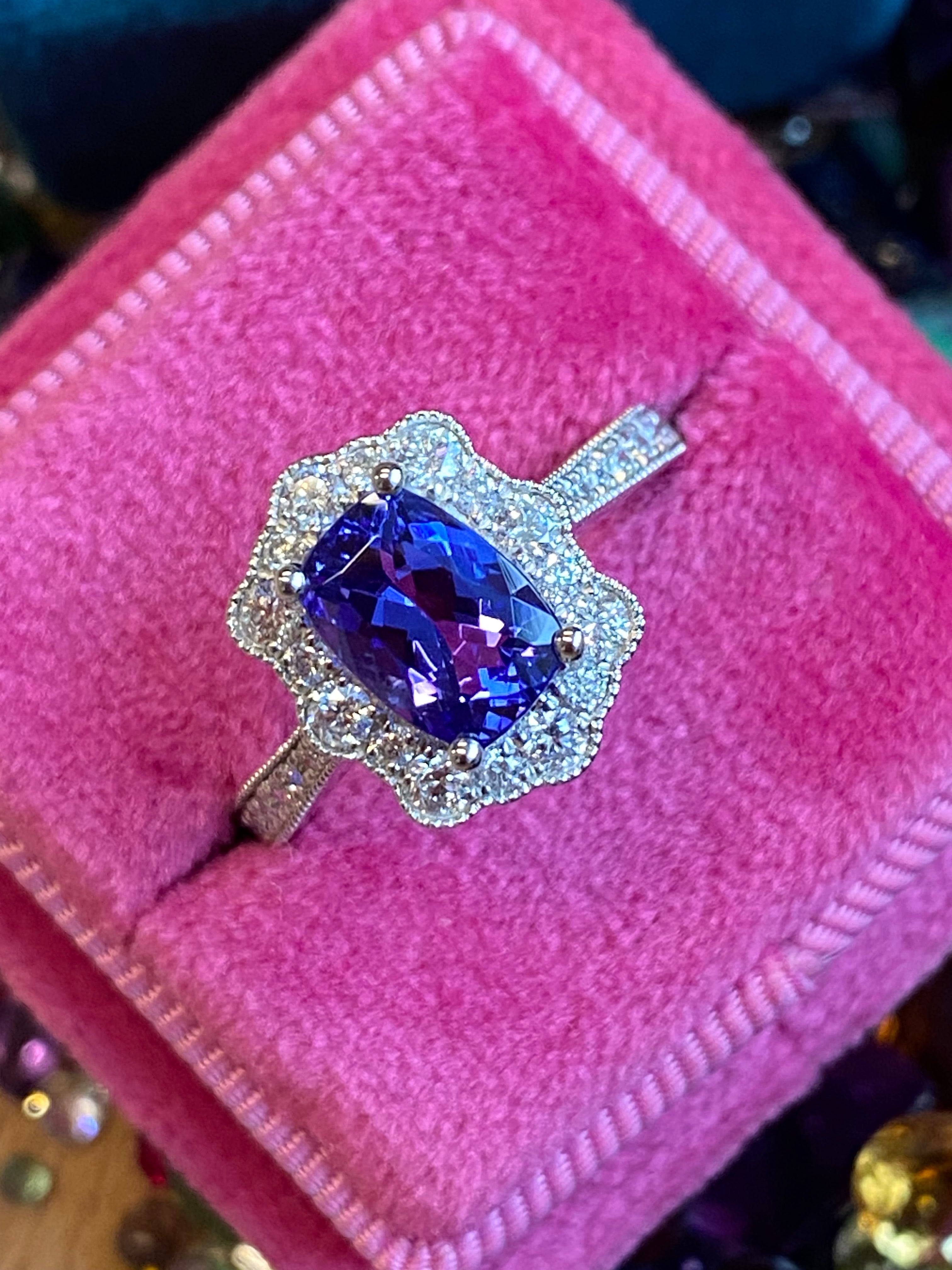 2.04 CTW Tanzanite and Natural Diamond Ring in Platinum