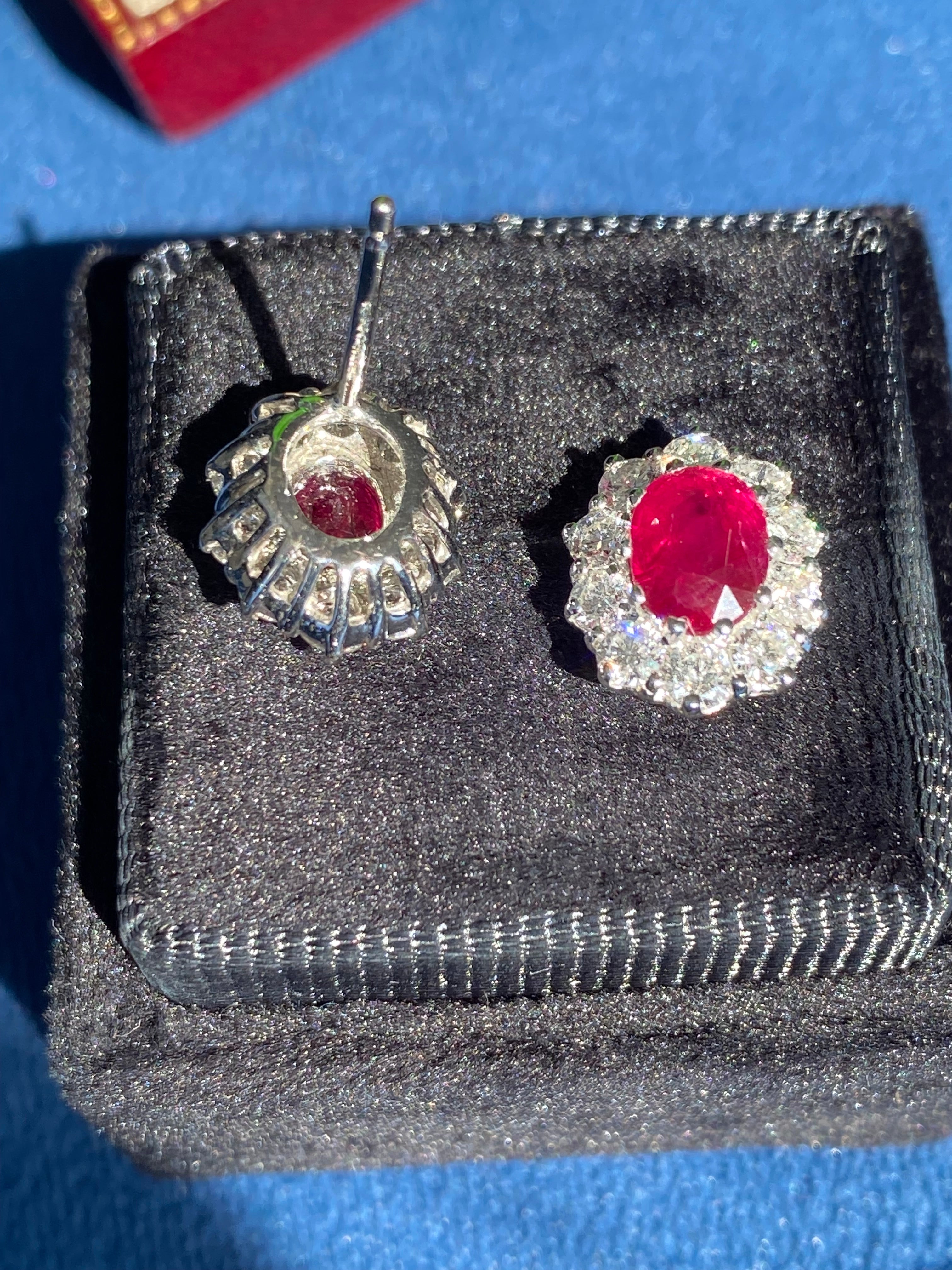 3.37 CTW Ruby and Natural Diamond Stud Earrings in 18ct White Gold