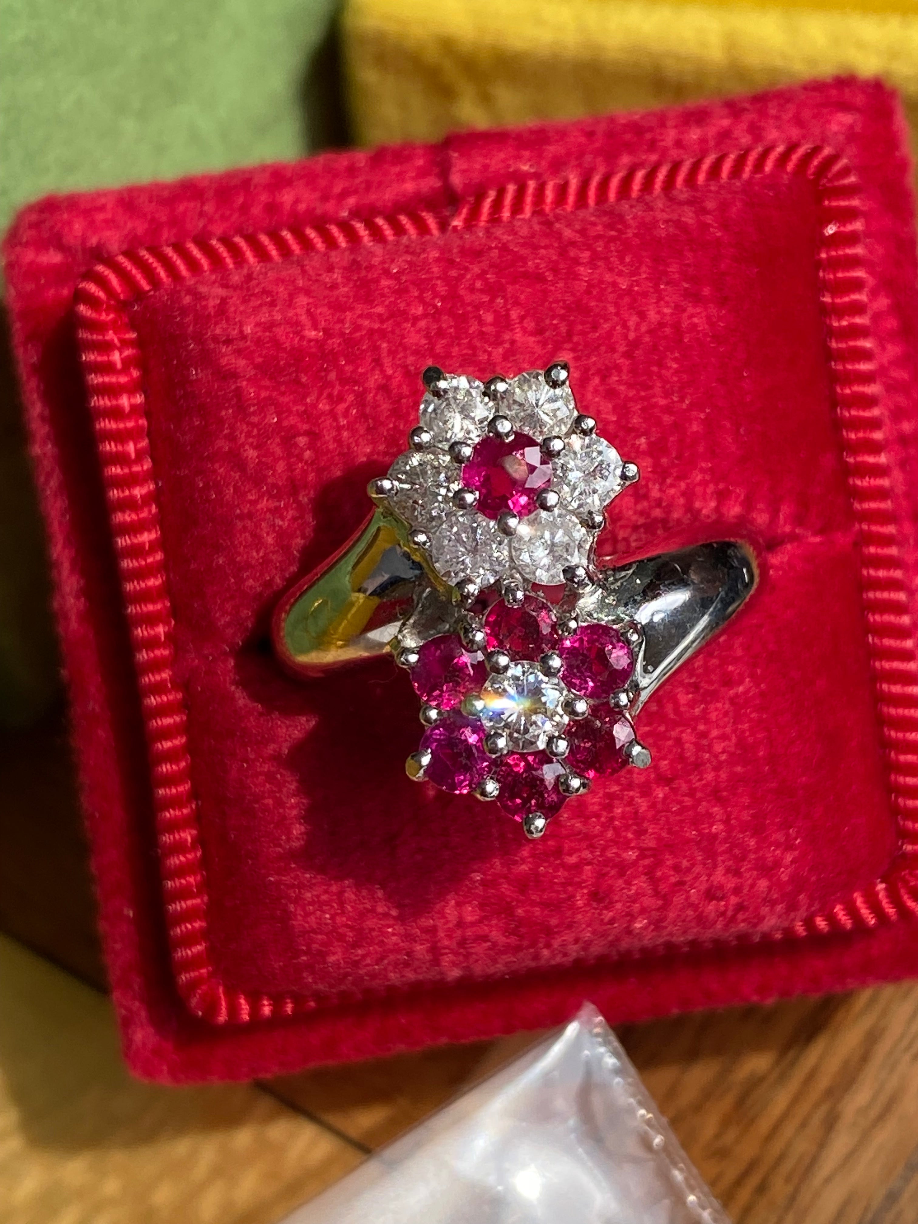 1.21 CTW Ruby and Natural Diamond Double Daisy Halo Ring in Platinum