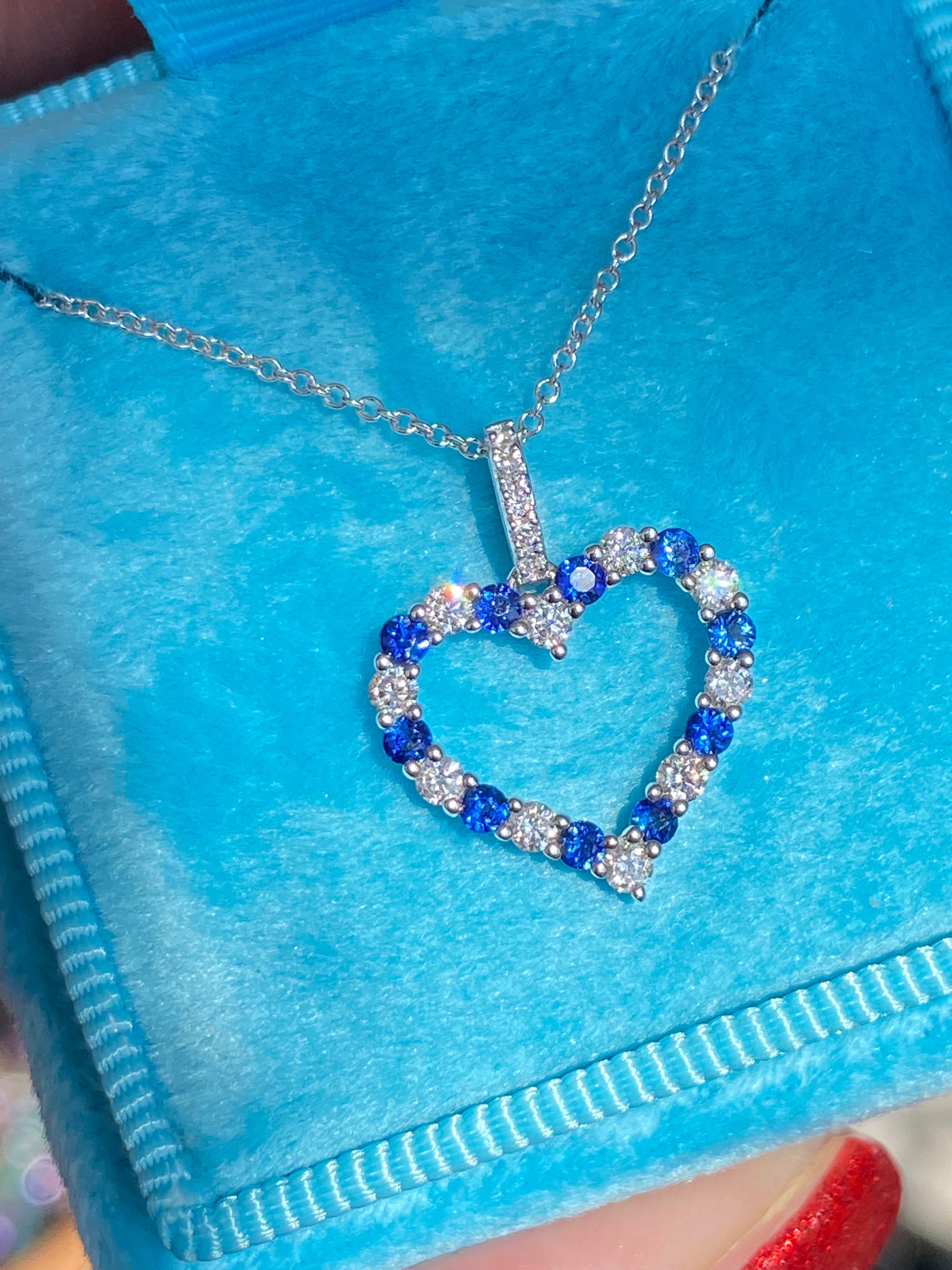 0.32 CTW Sapphire and Diamond Heart Necklace in 18ct White Gold