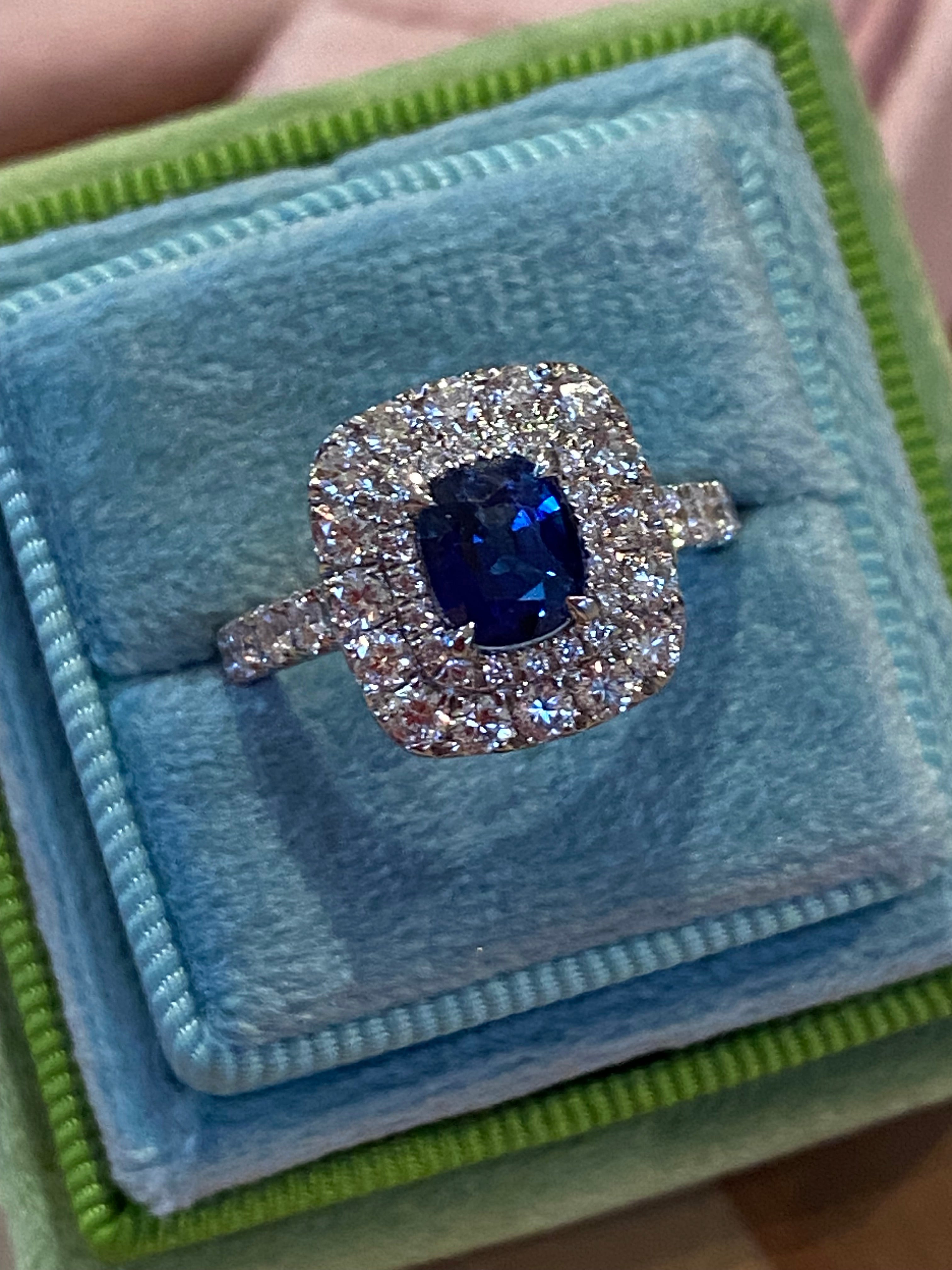 2.48 CTW Blue Ceylon Sapphire and Natural Diamond Double Halo Ring in Platinum