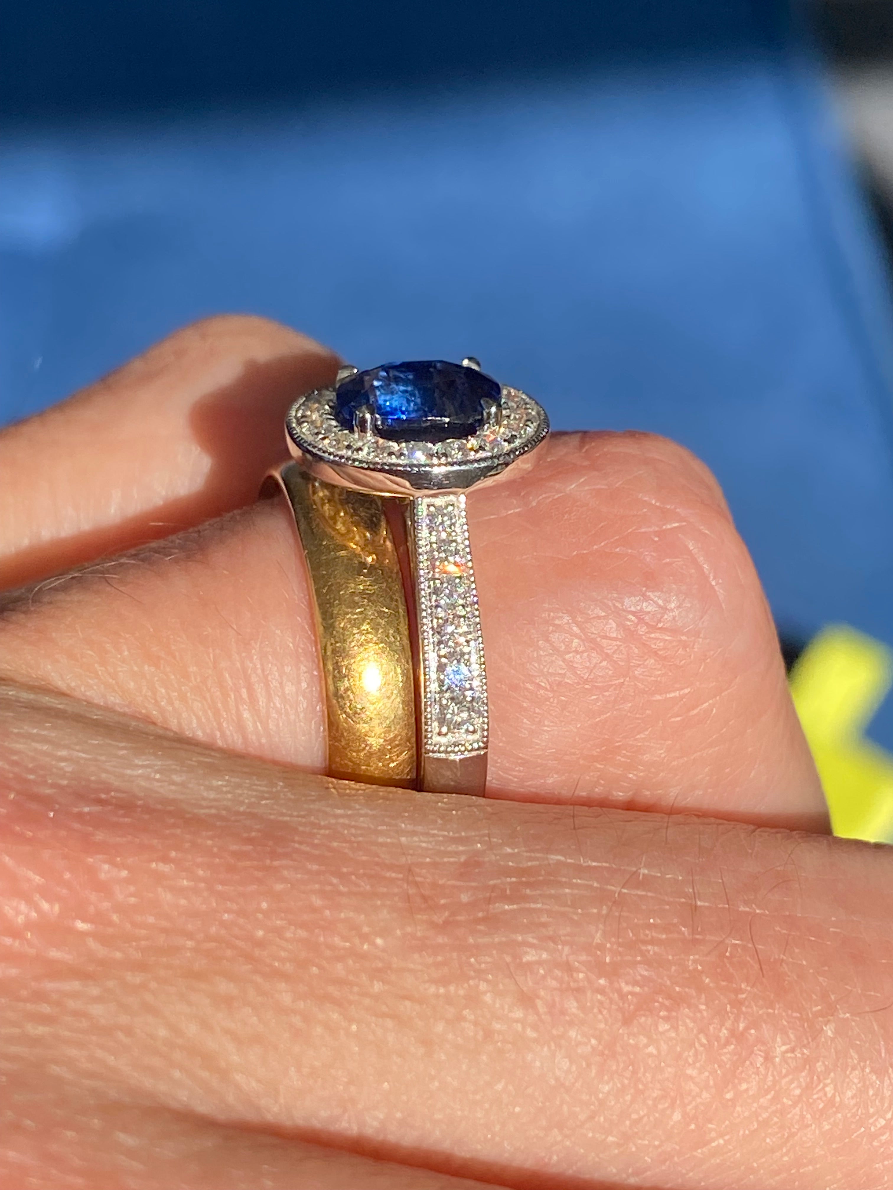 2.14 CTW Blue Ceylon Sapphire and Natural Diamond Halo Ring in Platinum