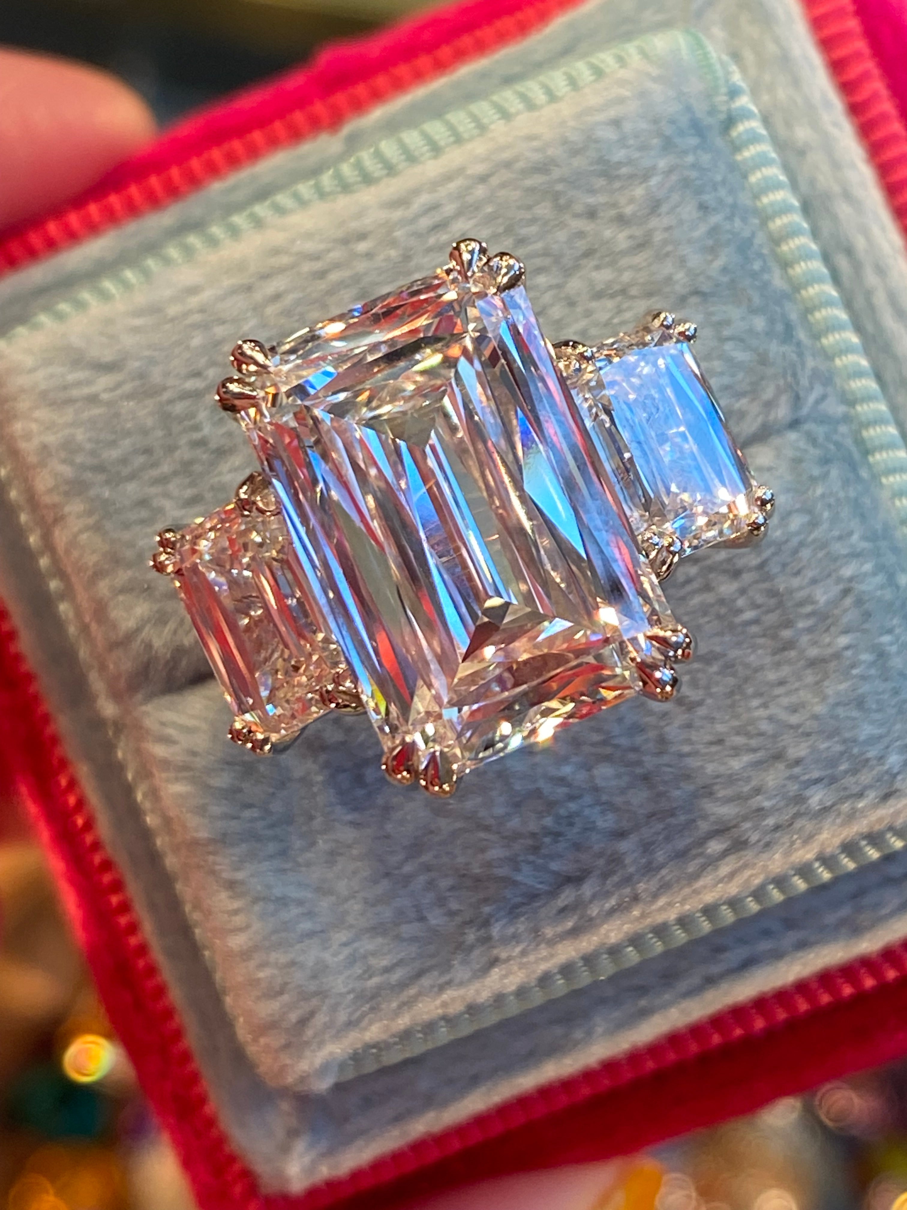 14.24 CTW Ashoka Cut Lab Diamond Three Stone Engagement Ring in Platinum