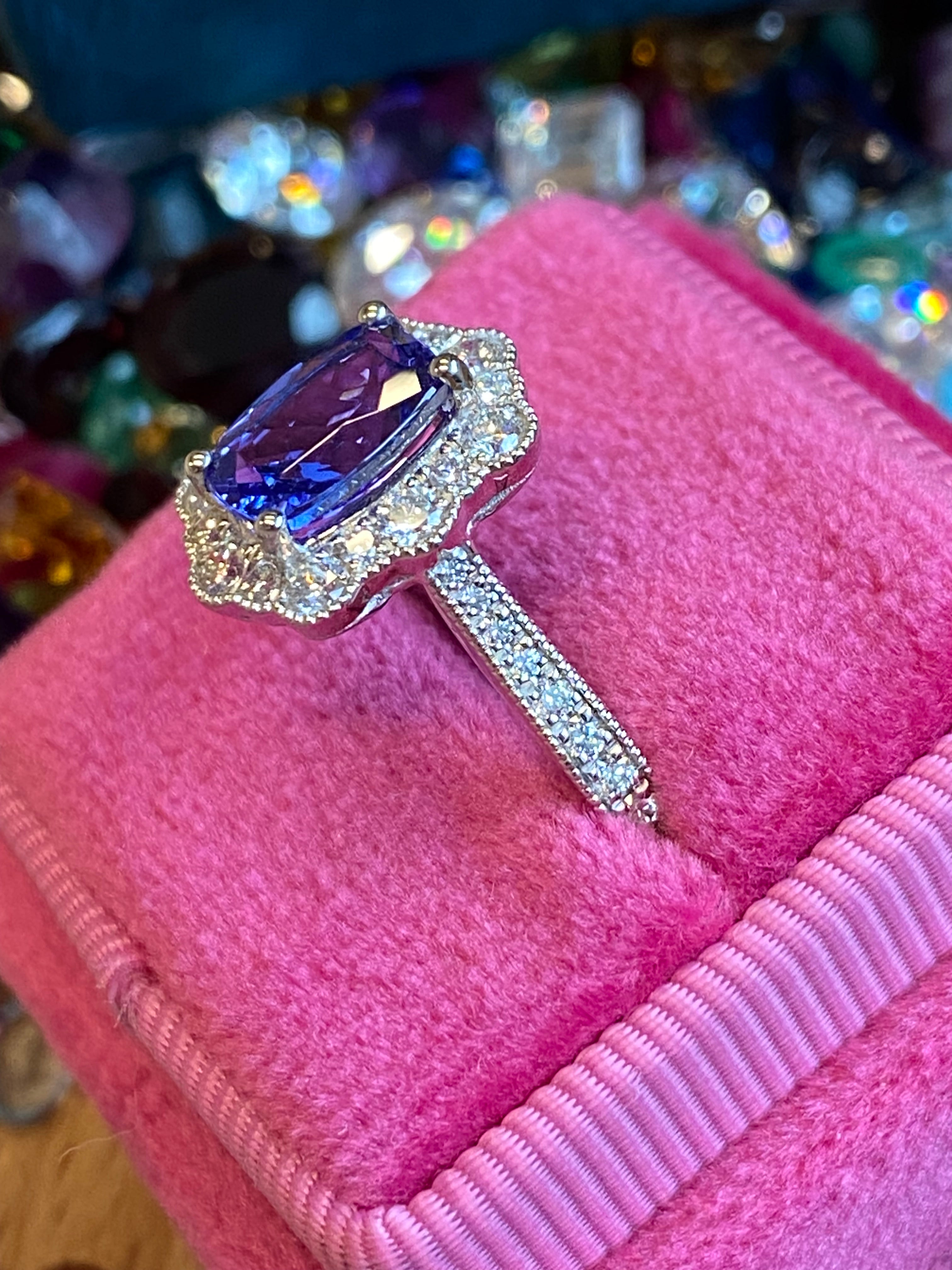2.04 CTW Tanzanite and Natural Diamond Ring in Platinum
