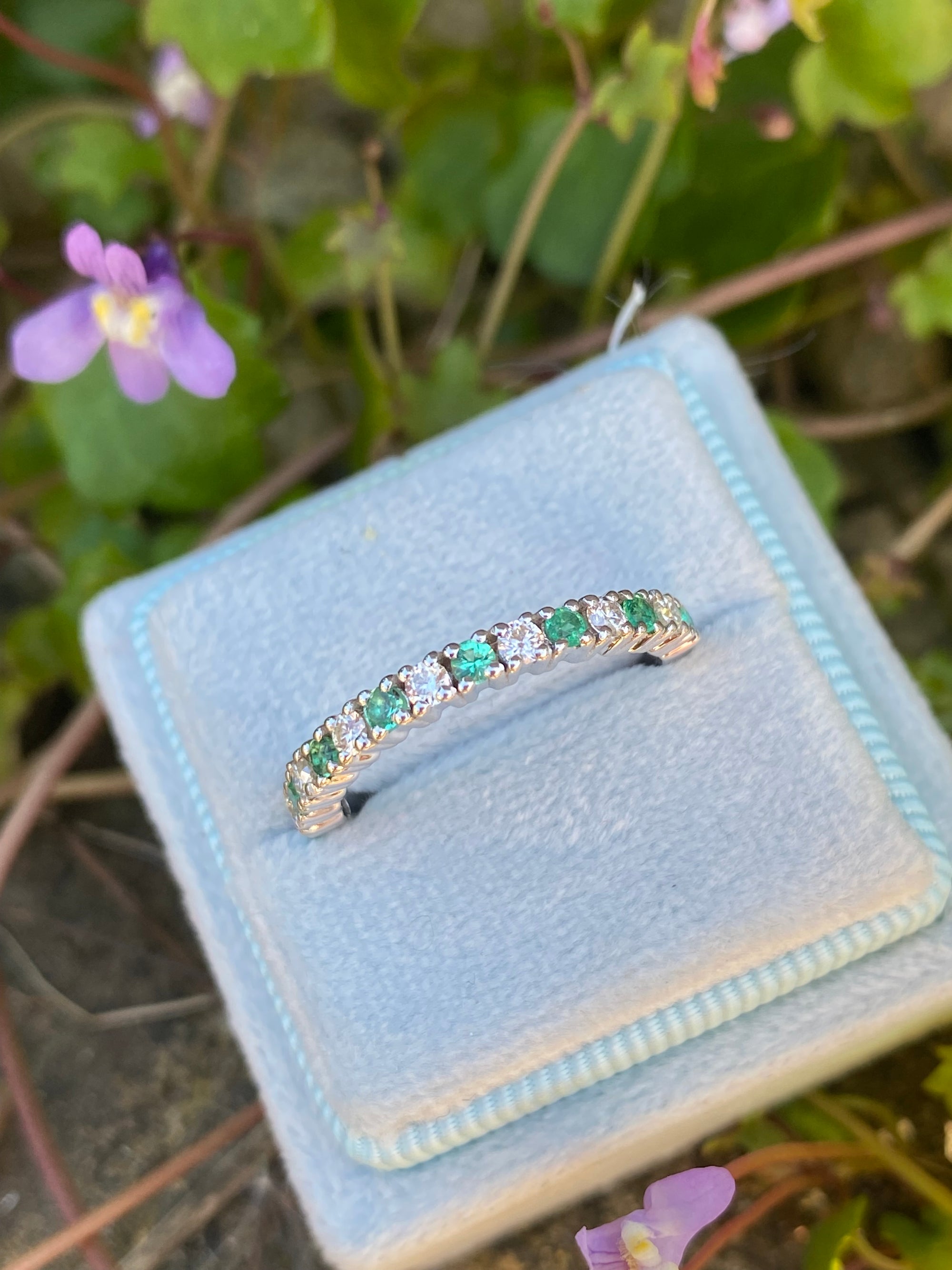 0.47ctw Natural Emerald and Moissanite Eternity Stacking Ring