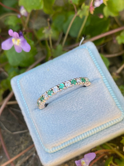 0.47ctw Natural Emerald and Moissanite Eternity Stacking Ring