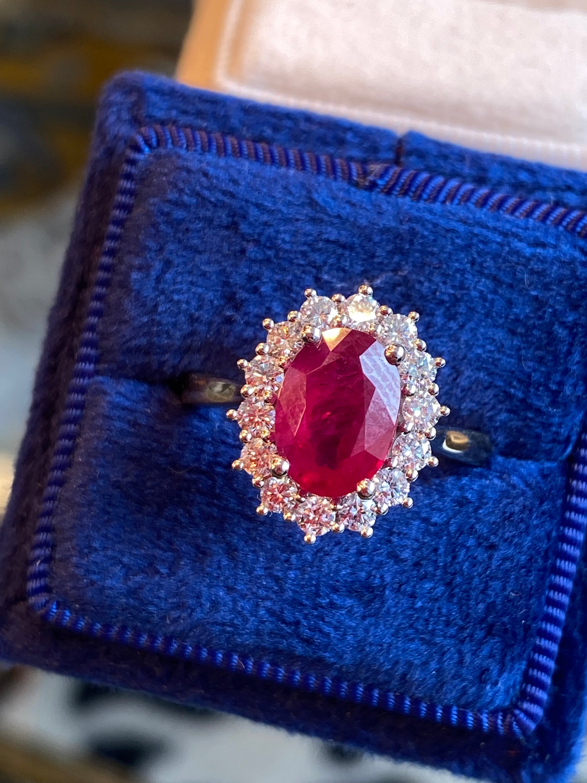 2.95ctw Oval-Cut Ruby and Natural Diamond Halo Ring in Platinum and 18ct Yellow Gold