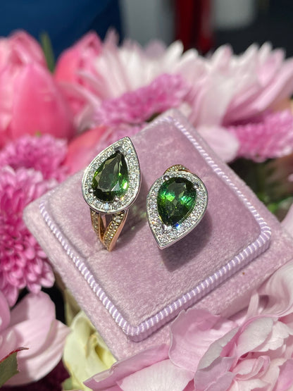 2.60 Carat Green Tourmaline and Diamond Bypass Ring in Platinum and 18ct Yellow Gold
