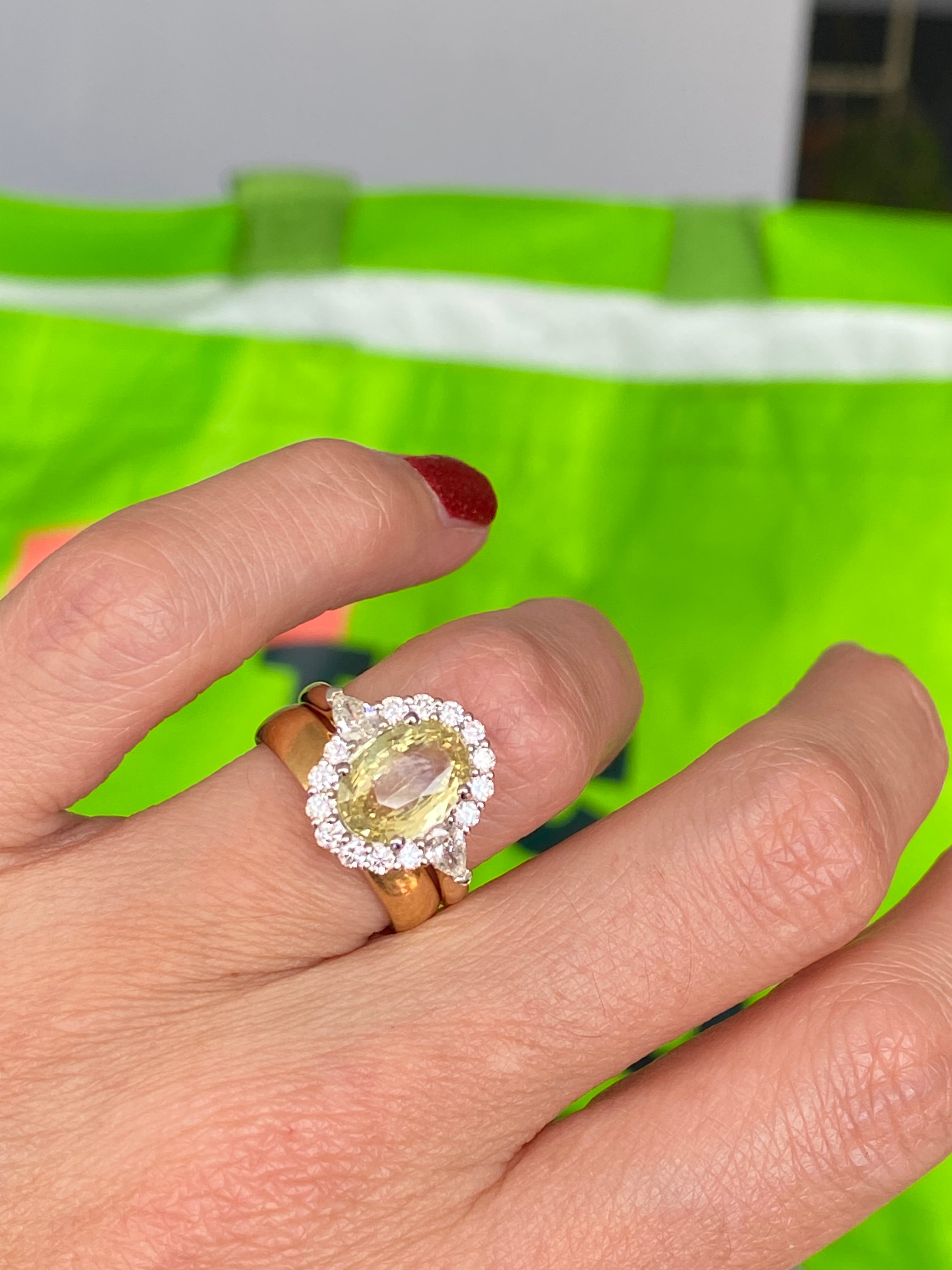 3.73 CTW Yellow Sapphire and Natural Diamond Ring in Platinum and 18ct Yellow Gold