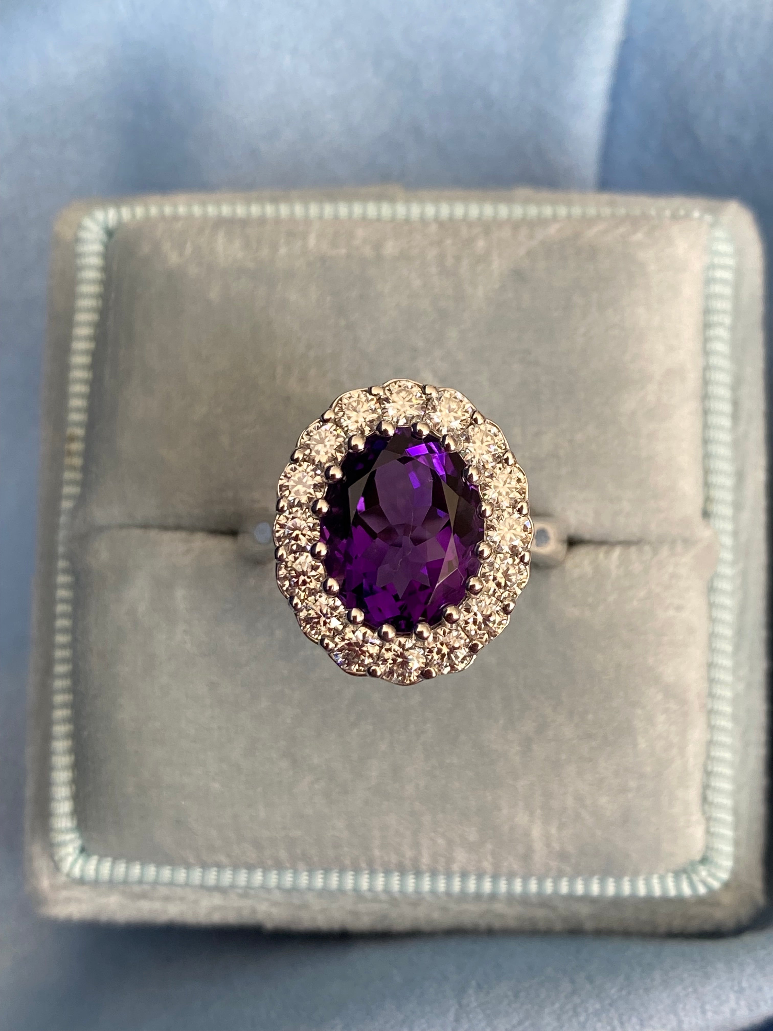 5.50 CTW Oval Cut Amethyst and Moissanite Halo Cocktail Ring