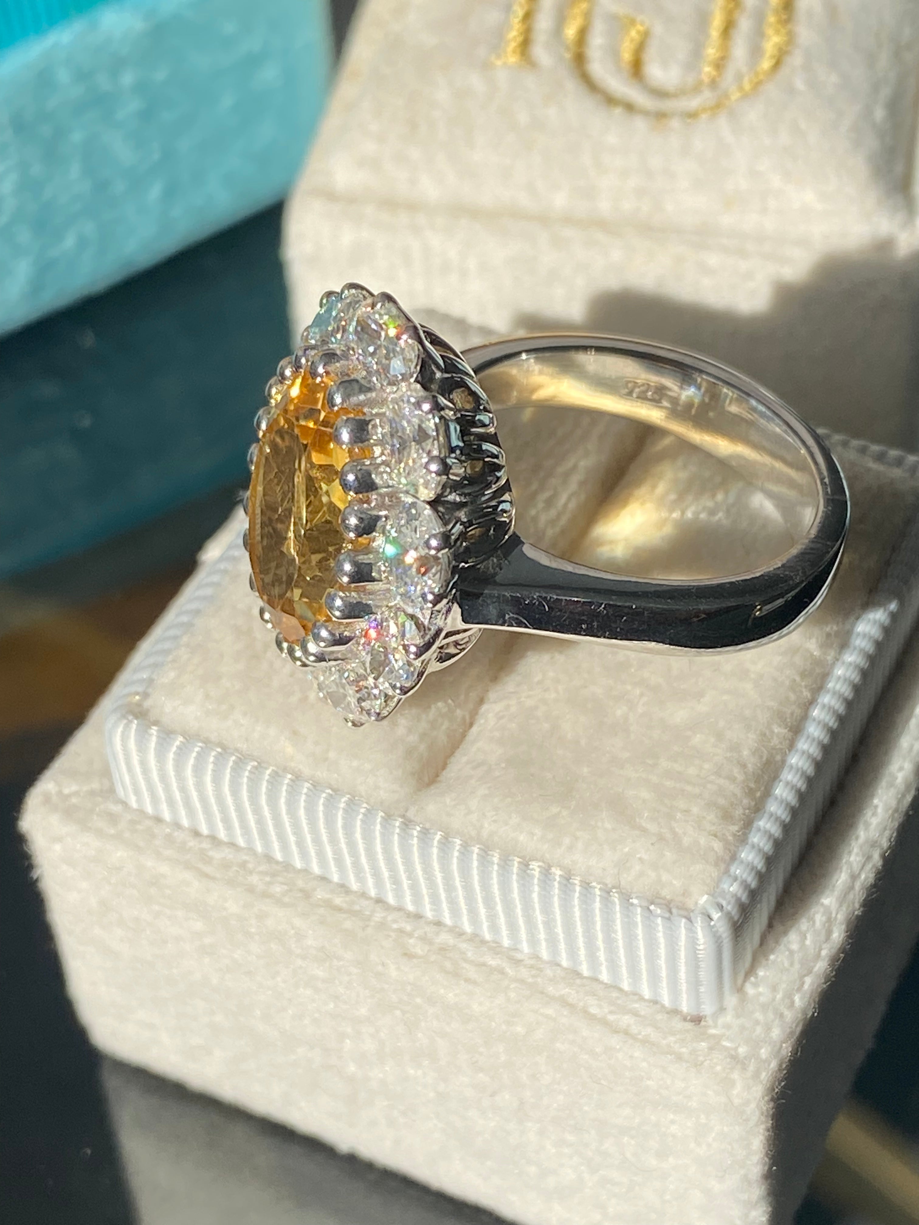 8.17 CTW Oval Cut Citrine and Moissanite Halo Cocktail Ring in Sterling Silver