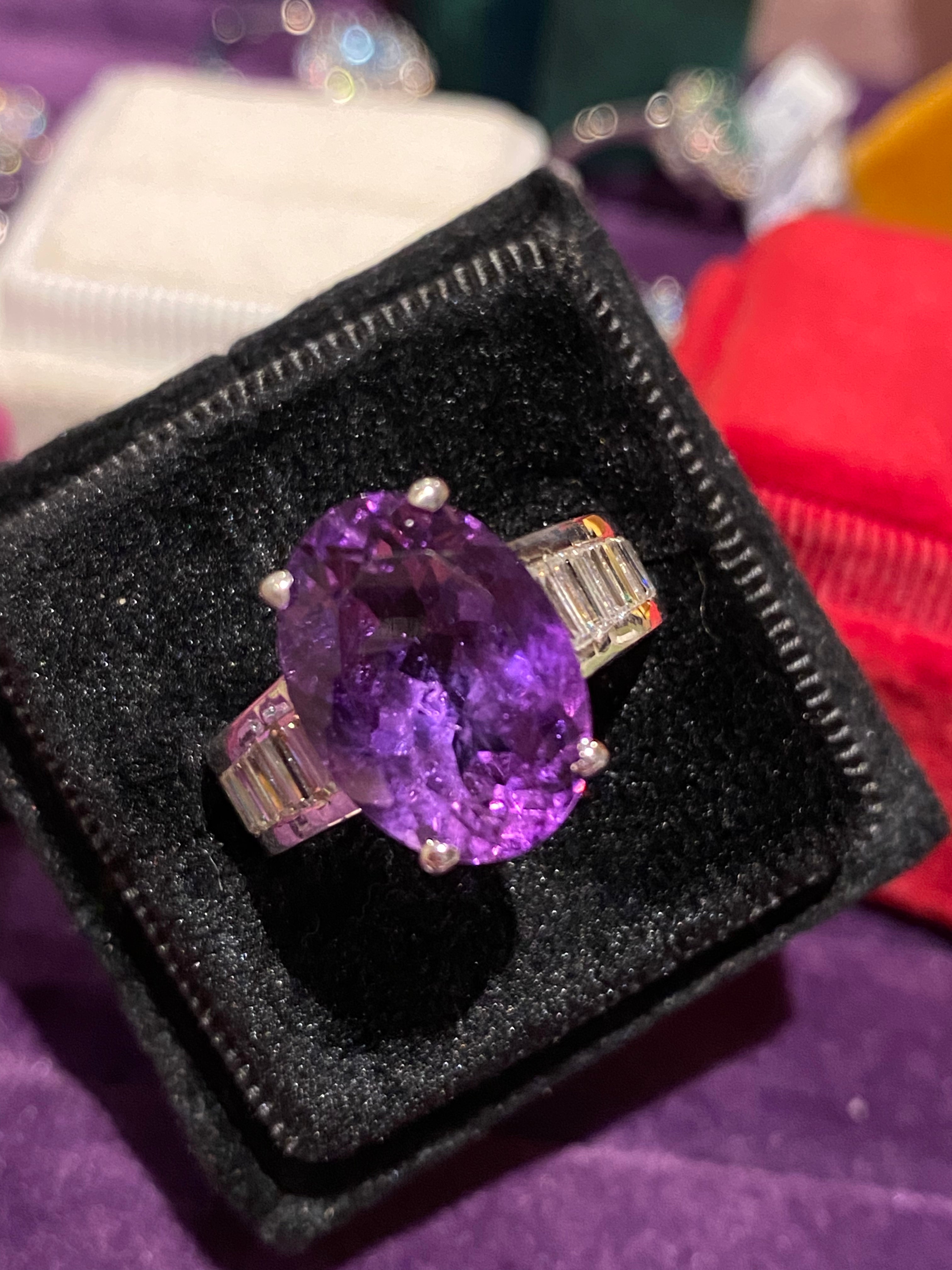 5.58ct Oval Cut Amethyst and 1.36ctw Moissanite Cocktail Ring in Sterling Silver