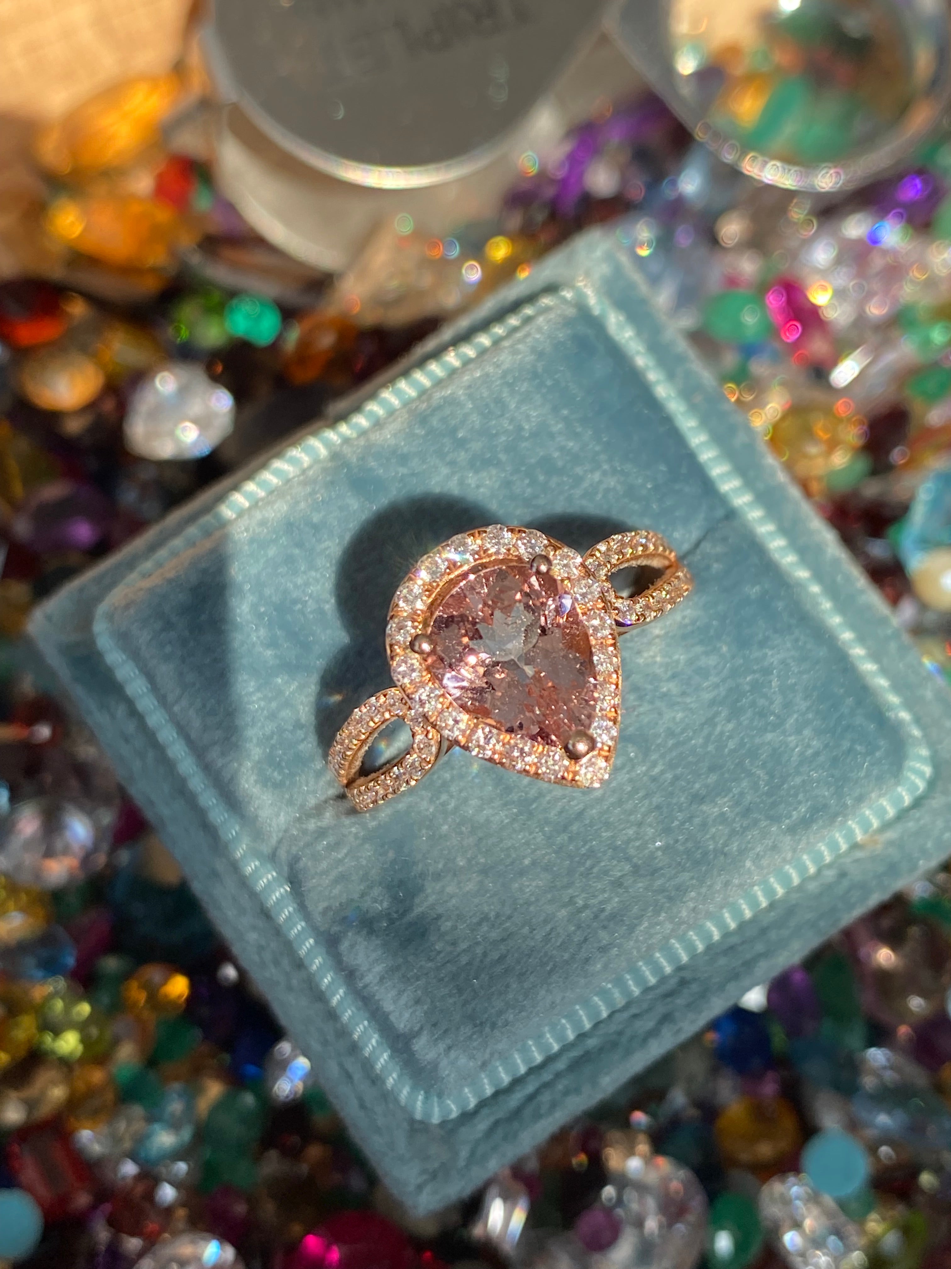 2.03 CTW Pear Cut Morganite and Natural Diamond Ring in 18ct Rose Gold