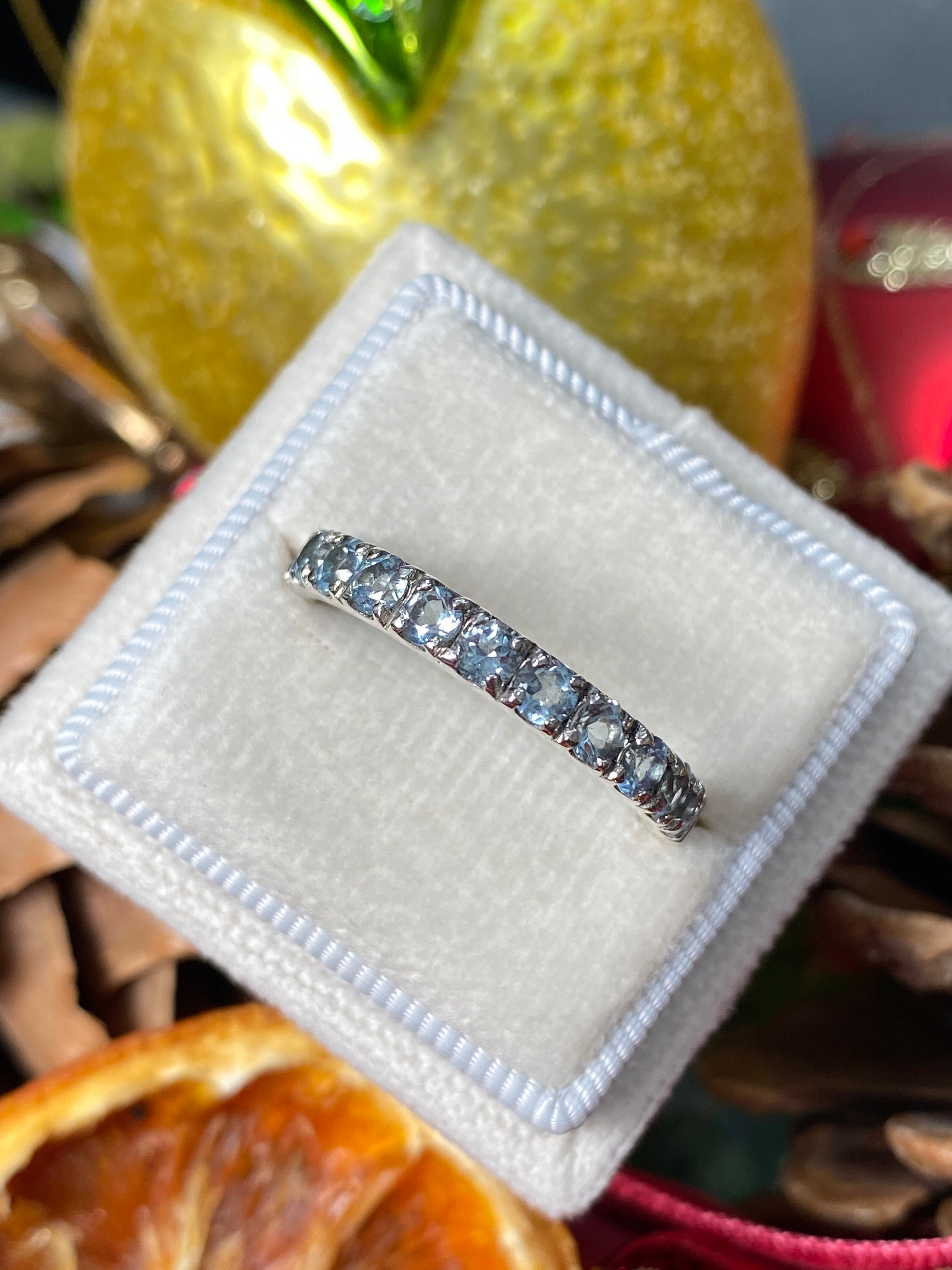 1.10 CTW Aquamarine Eternity Stacking Ring in Sterling Silver