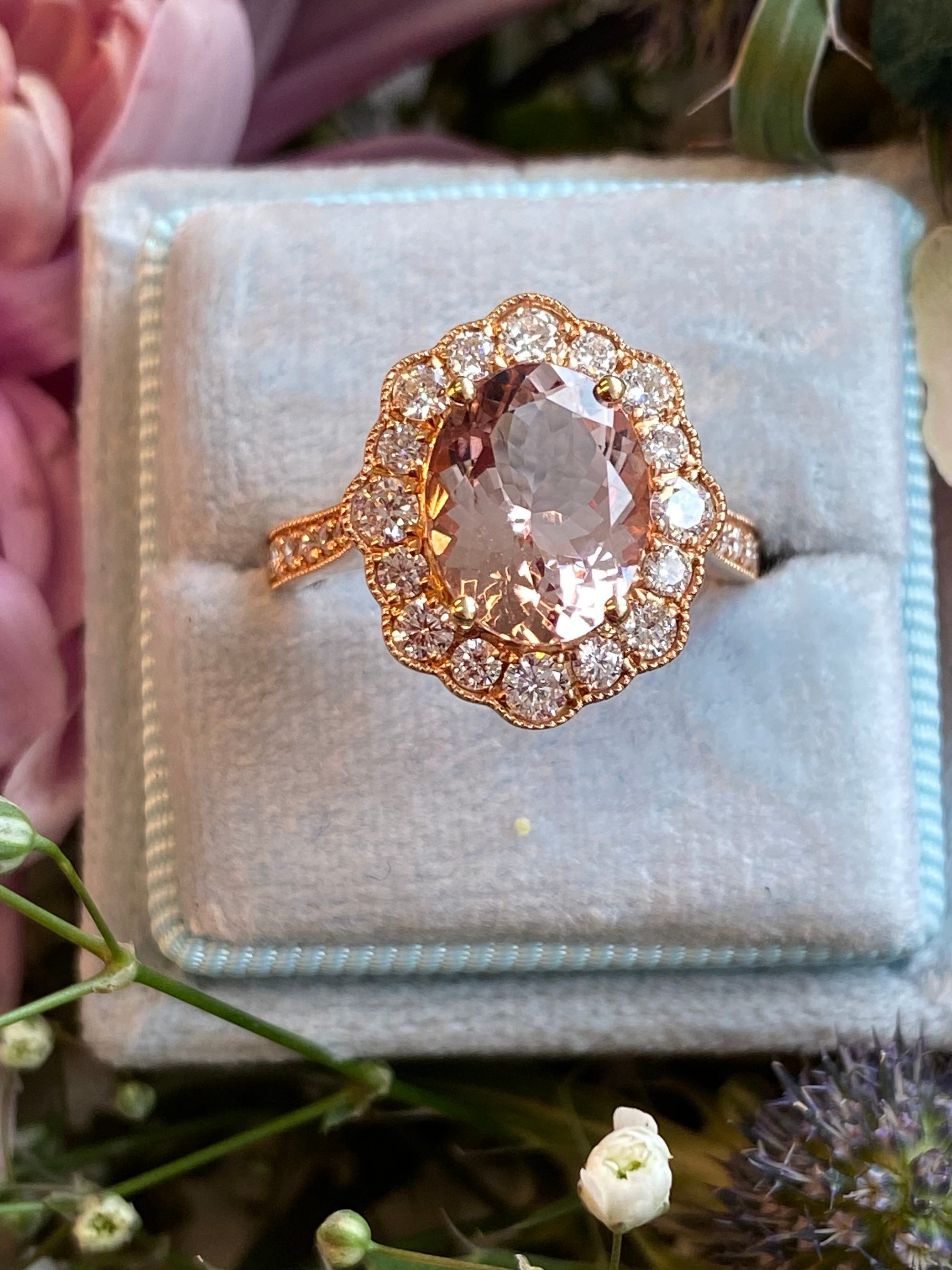 3.10 CTW Morganite and Natural Diamond Ring in 18ct Rose Gold