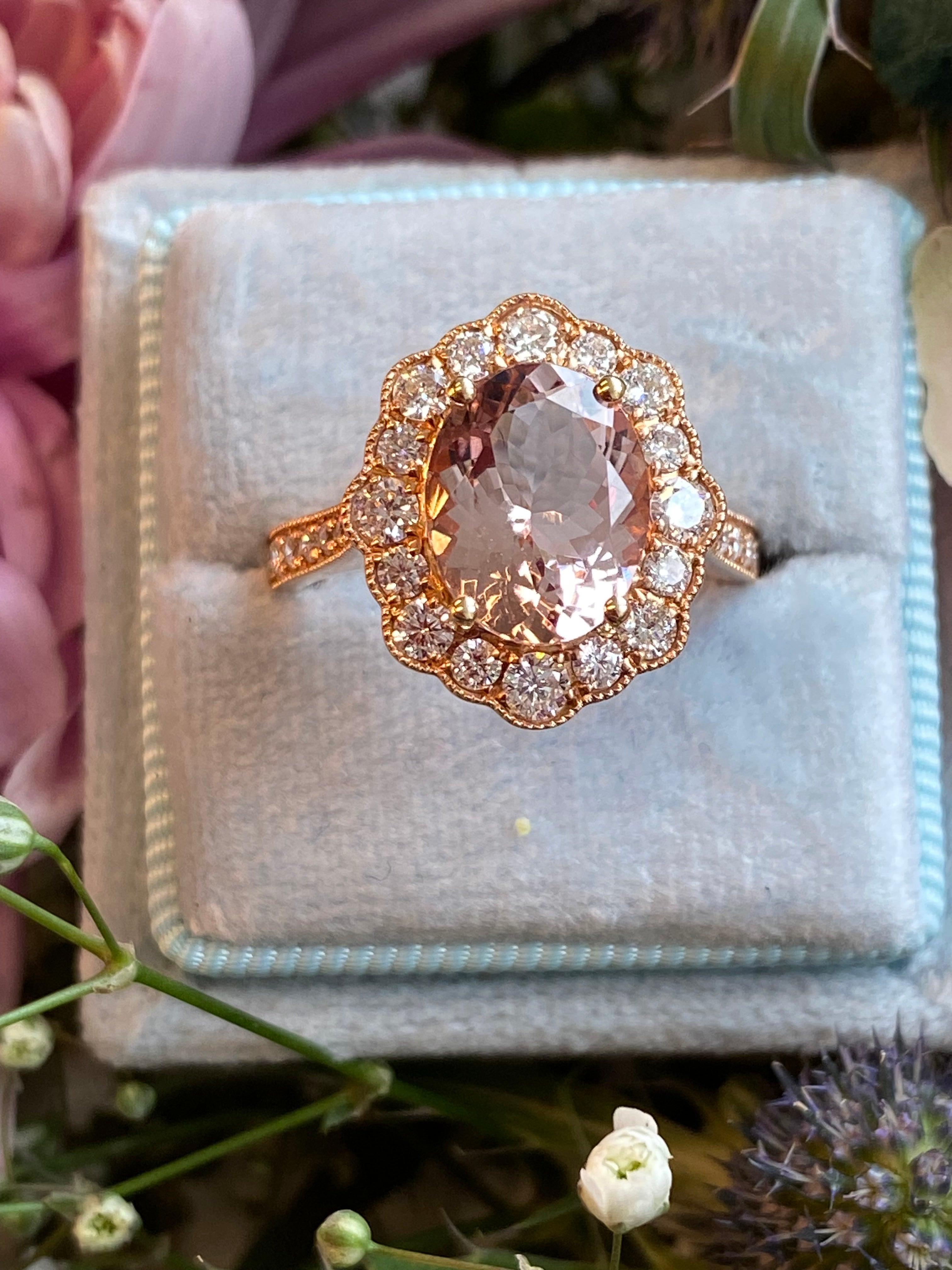 3.10 CTW Morganite and Natural Diamond Ring in 18ct Rose Gold