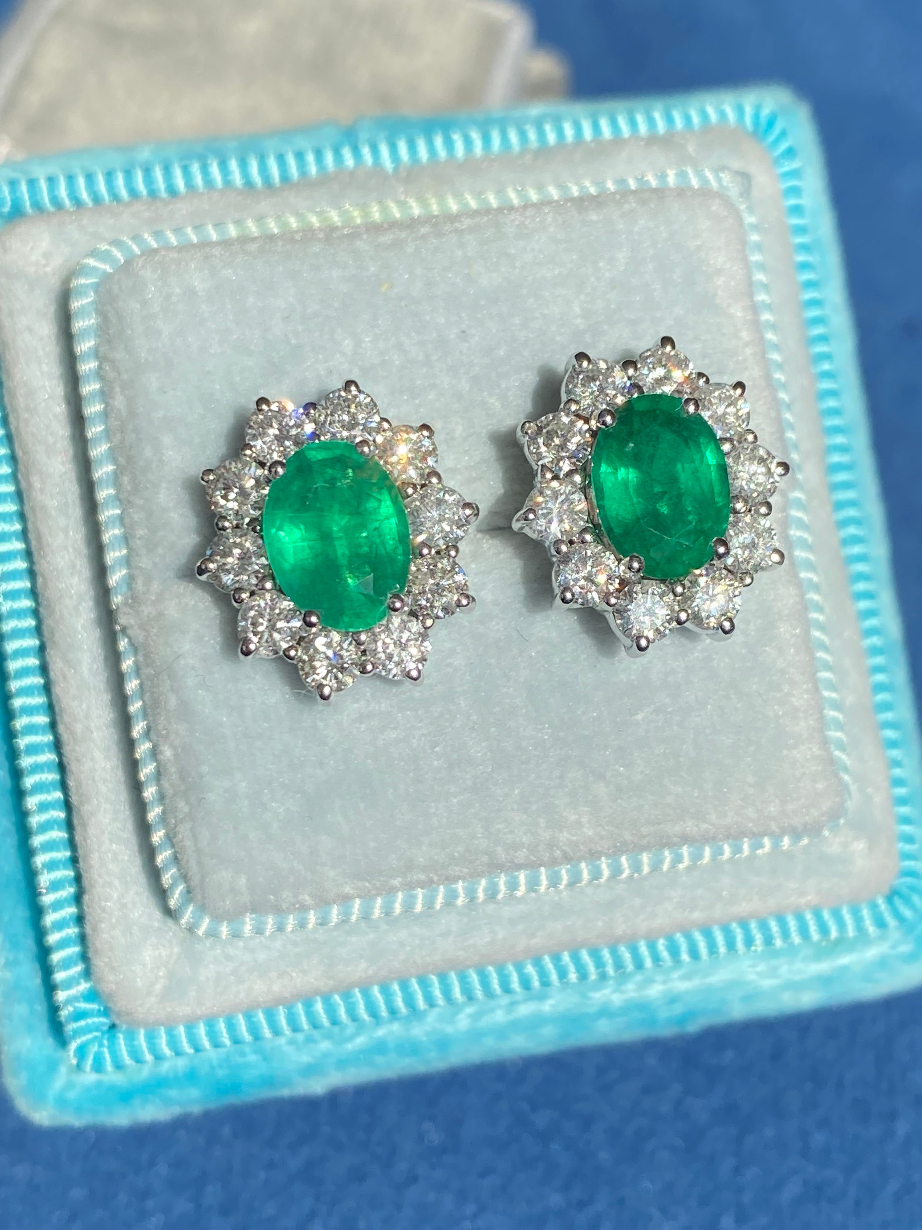 Extraordinary 3.65 CTW Emerald Earrings in 18ct White Gold