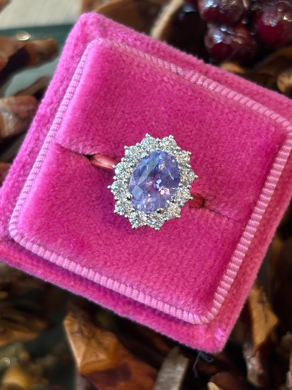 2.43 CTW No Heat Lilac Sapphire and Natural Diamond Ring in Platinum and 18ct Yellow Gold