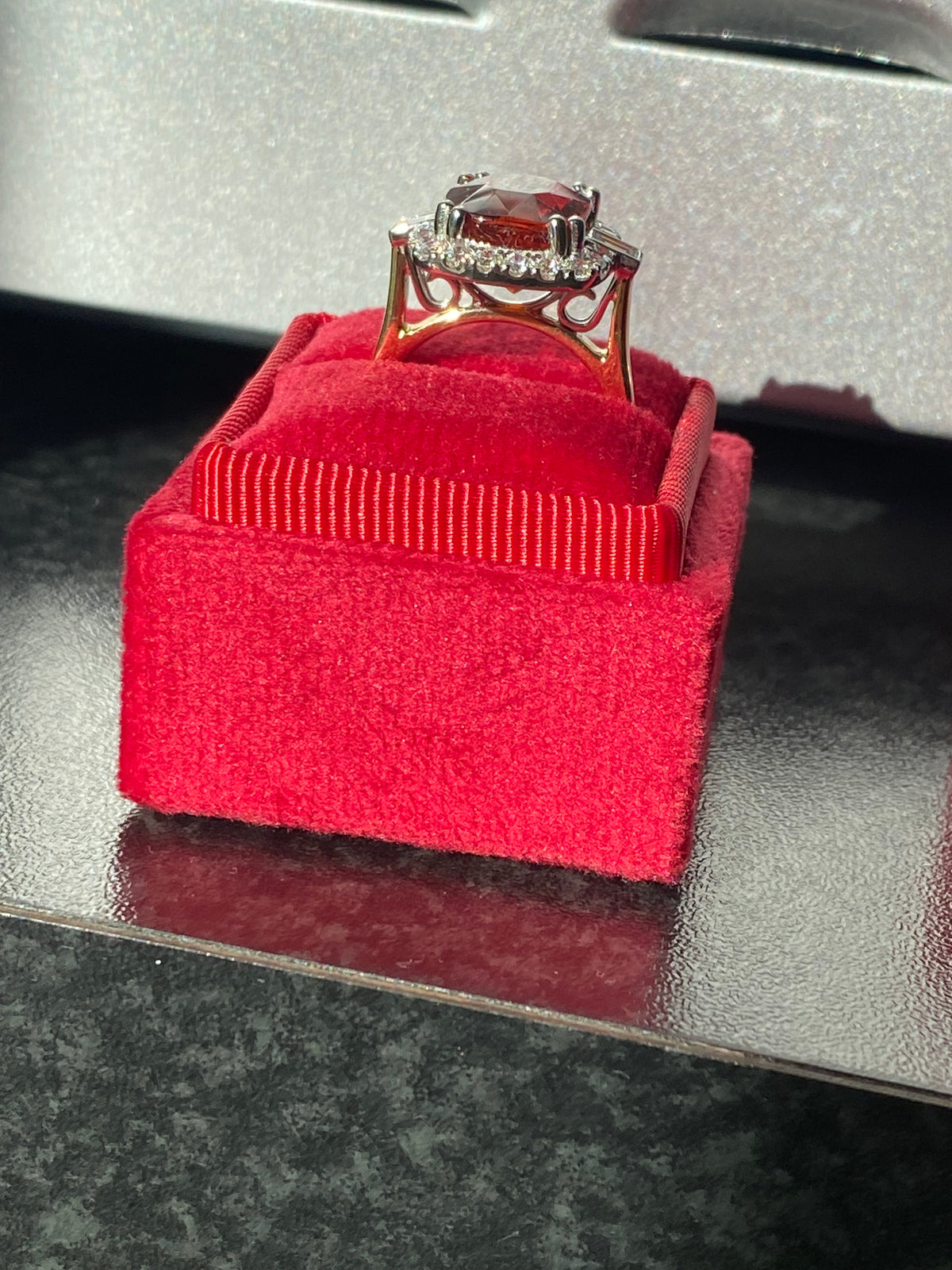 7.36 Carat Hessonite Garnet and Natural Diamond Ring in 18ct Gold