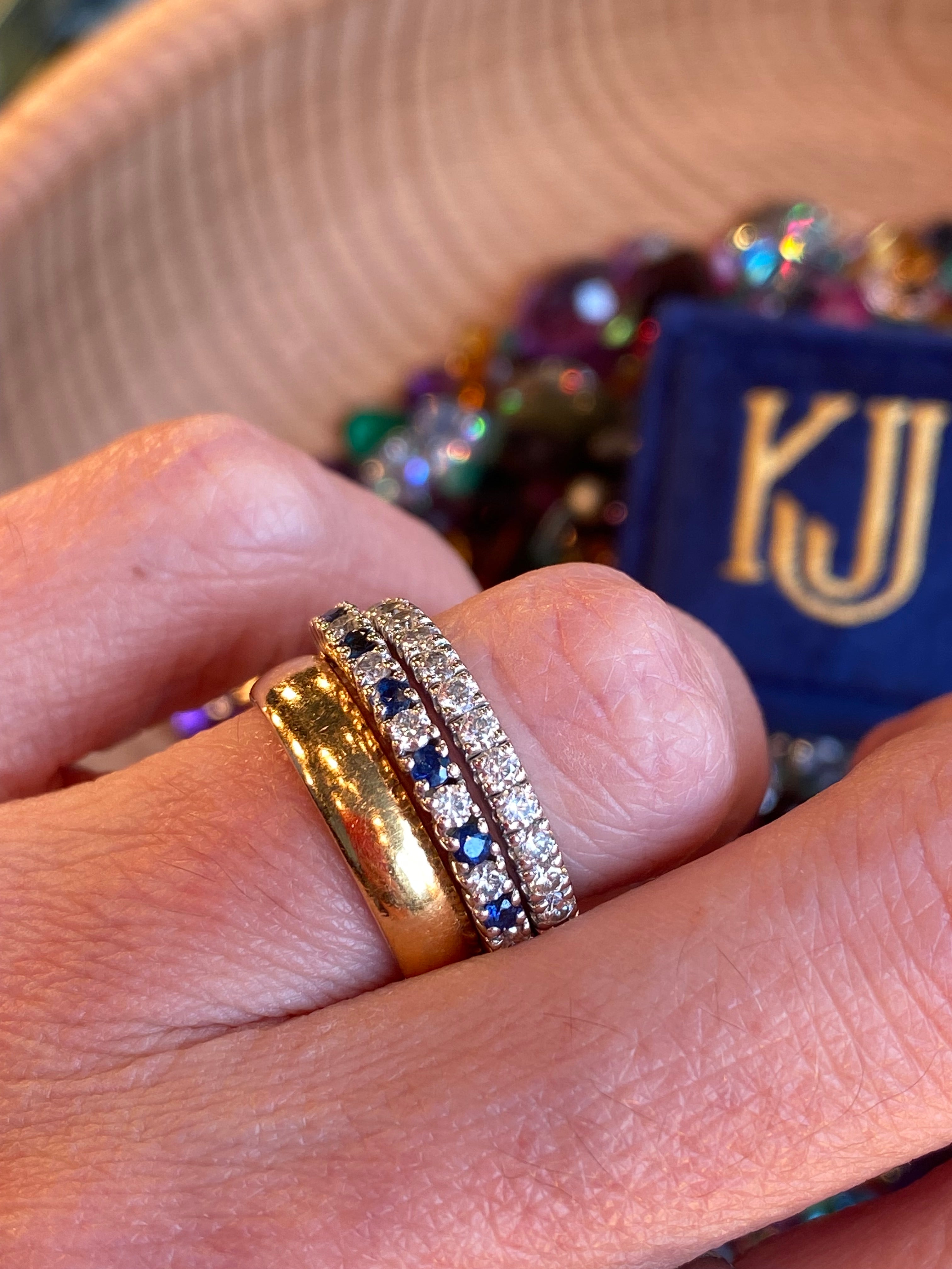 0.47ctw Natural Sapphire and Moissanite Eternity Stacking Ring