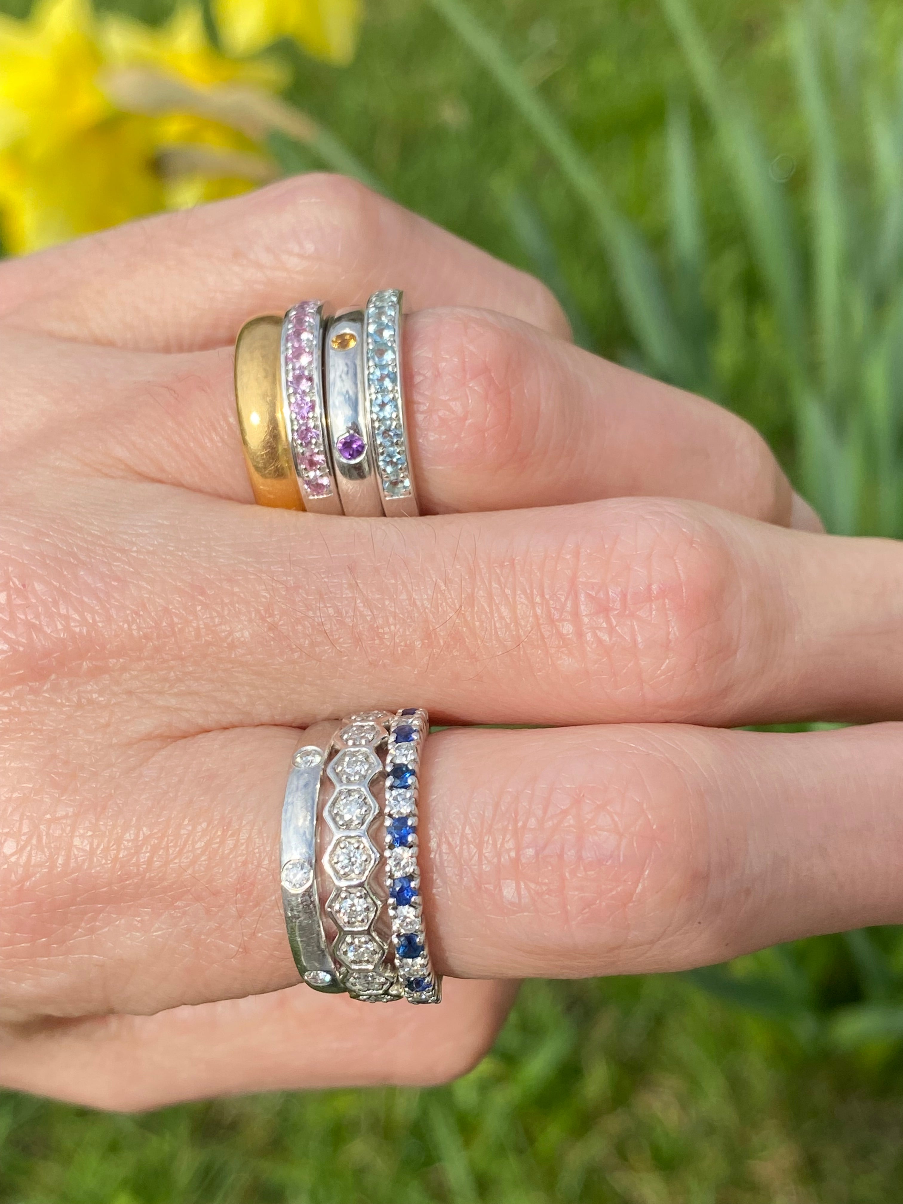 0.47ctw Natural Sapphire and Moissanite Eternity Stacking Ring