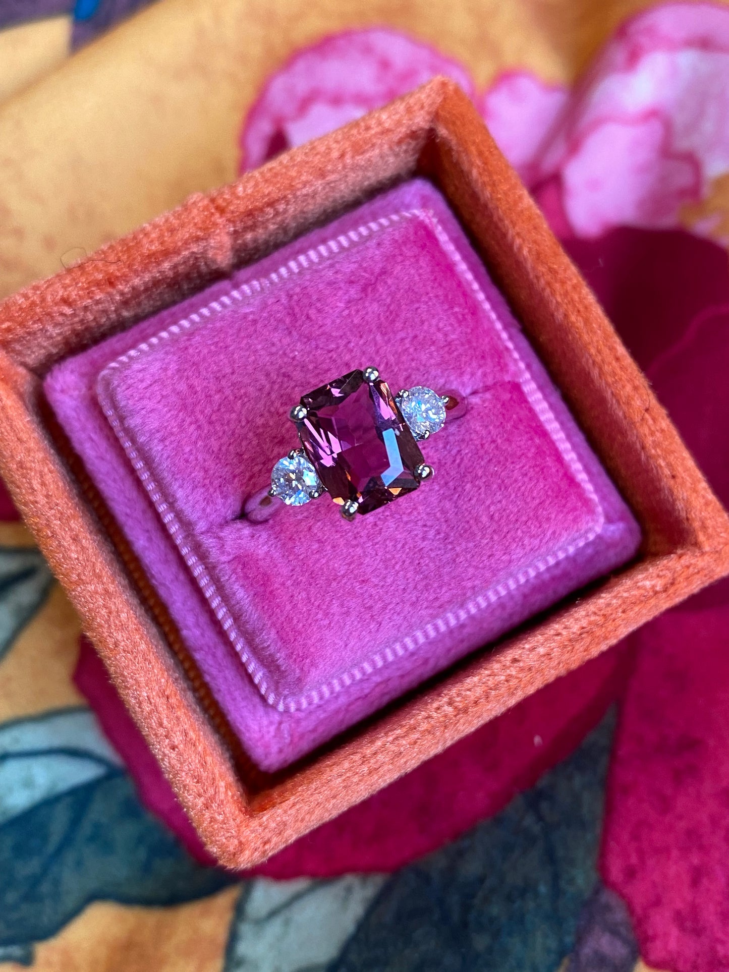 2.46 Carat Cut Pink Tourmaline and Diamond Ring in Platinum