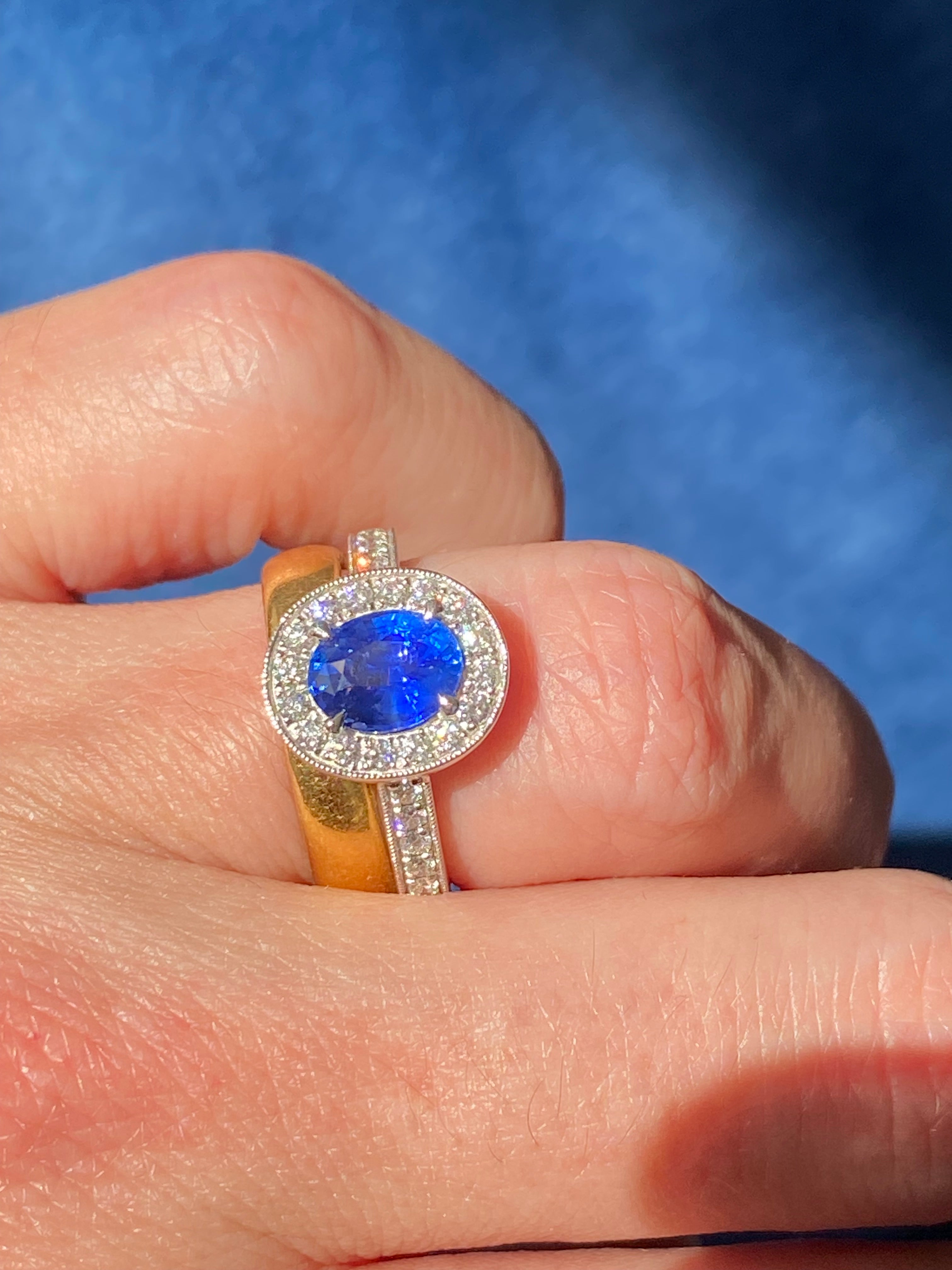 1.98 CTW Blue Ceylon Sapphire and Natural Diamond Halo Ring in Platinum
