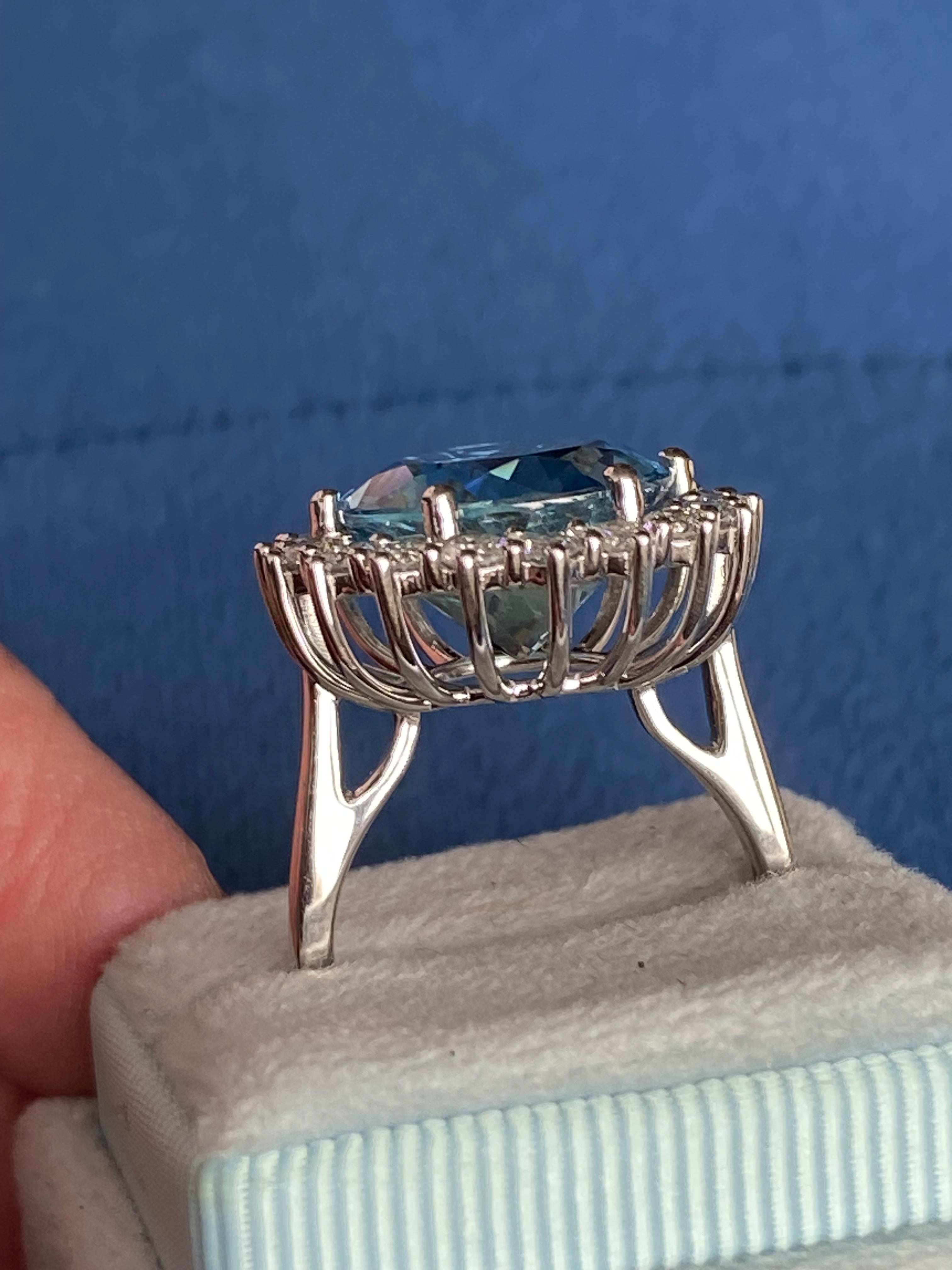 8.07 CTW Certified Santa Maria Aquamarine and Natural Diamond Halo Ring in Platinum
