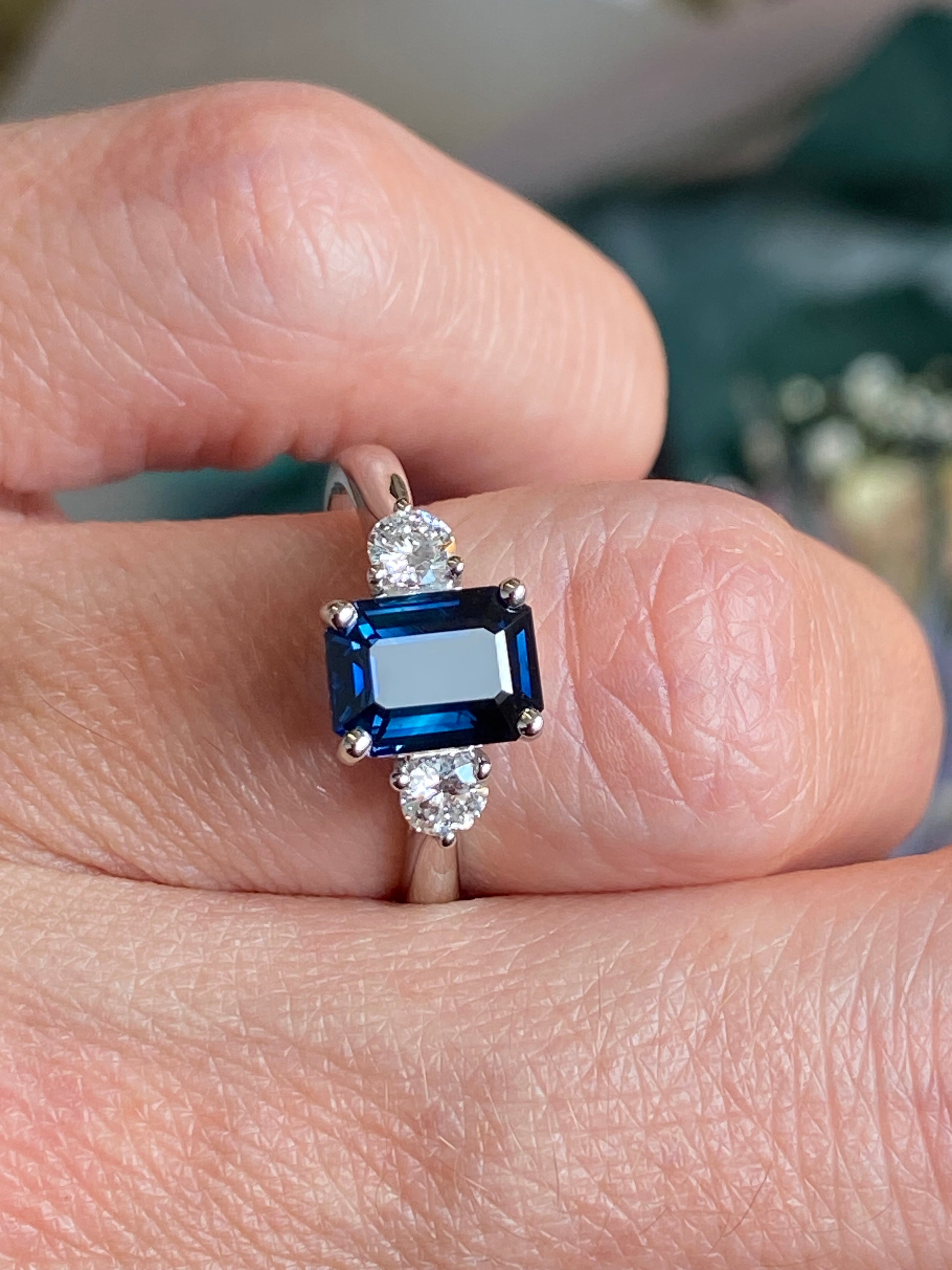 2.04 Carat Teal Sapphire and 0.29 CTW Natural Diamond Three Stone Ring in Platinum