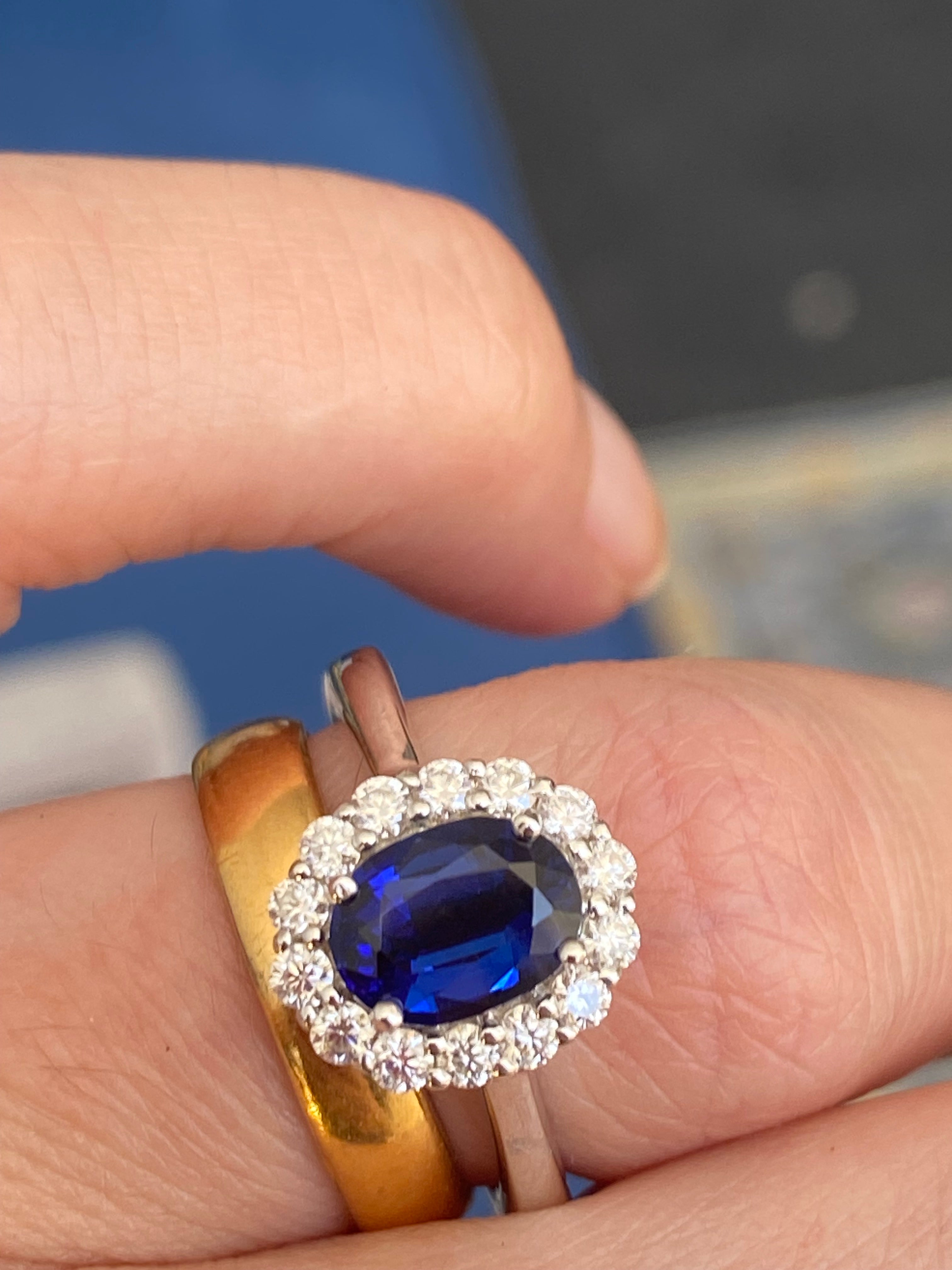 2.00 CTW Oval Cut Kyanite Moissanite Halo Ring in Sterling Silver