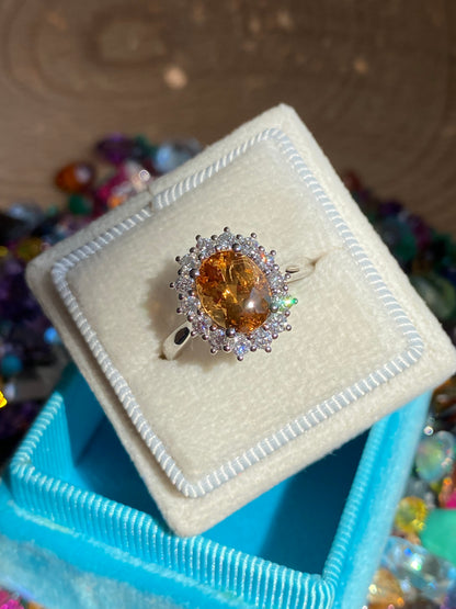 2.46 Carat Golden Topaz and Natural Diamond Ring in Platinum