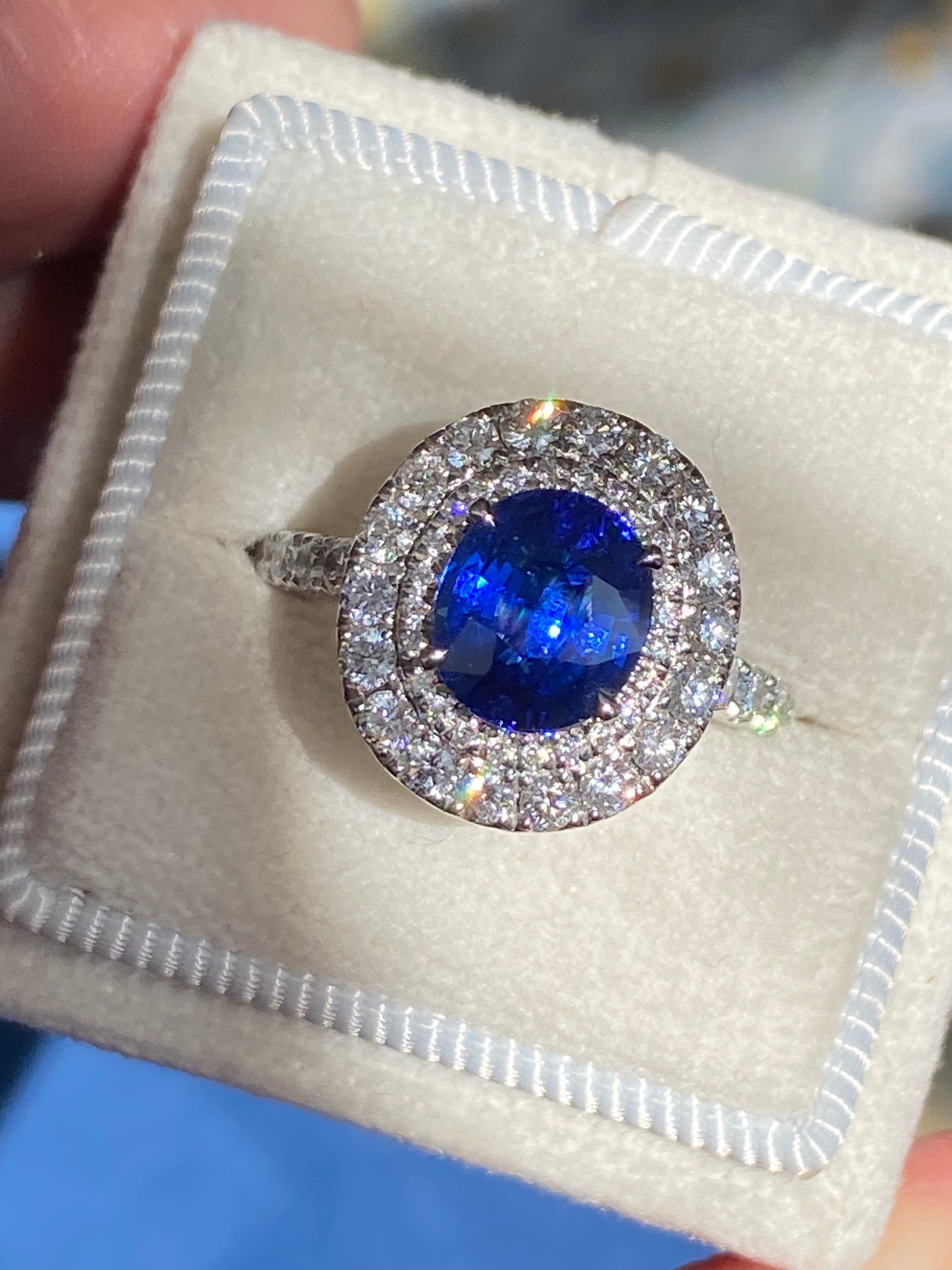 2.21 Carat Blue Ceylon Sapphire and 1.04 CTW Natural Diamond Halo Ring in Platinum