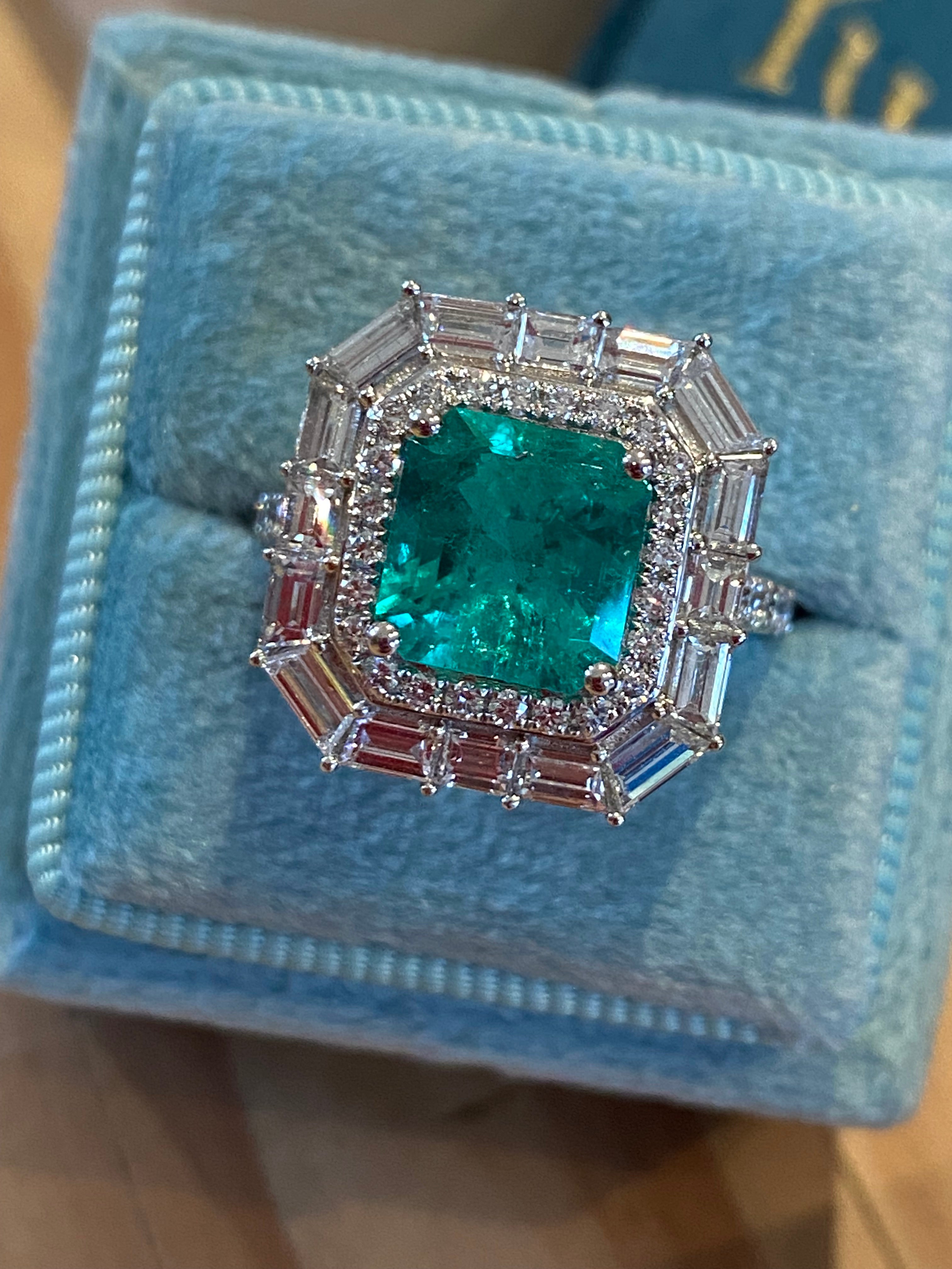 Masterpiece 2.34 Carat Colombian Emerald and 1.67ctw Natural Diamond Ring in Platinum
