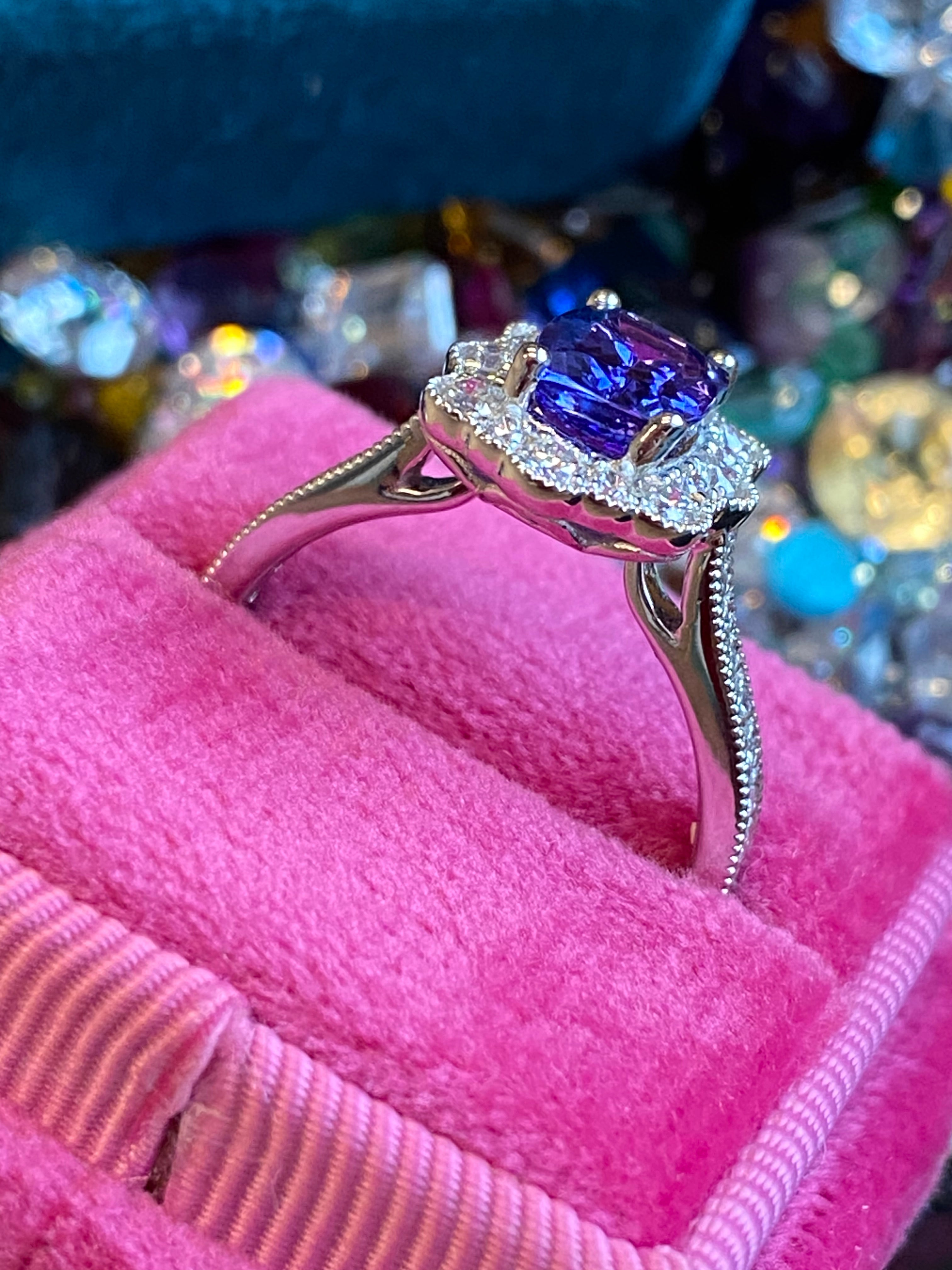 2.04 CTW Tanzanite and Natural Diamond Ring in Platinum