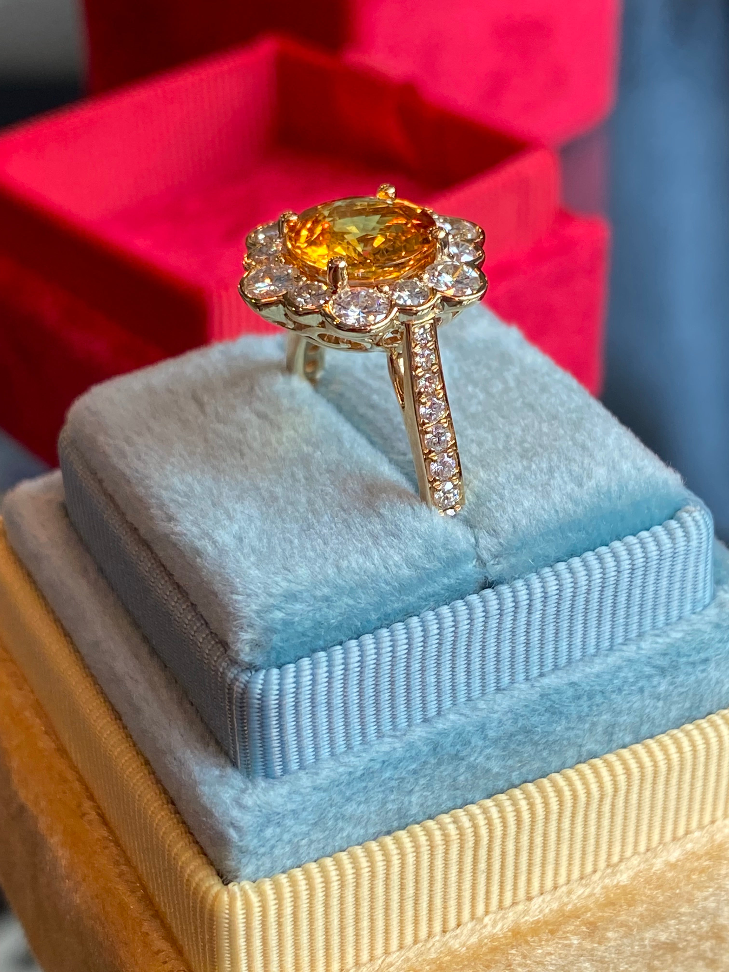 4.50 CTW Orange Sapphire and Natural Diamond Ring in 18ct Yellow Gold