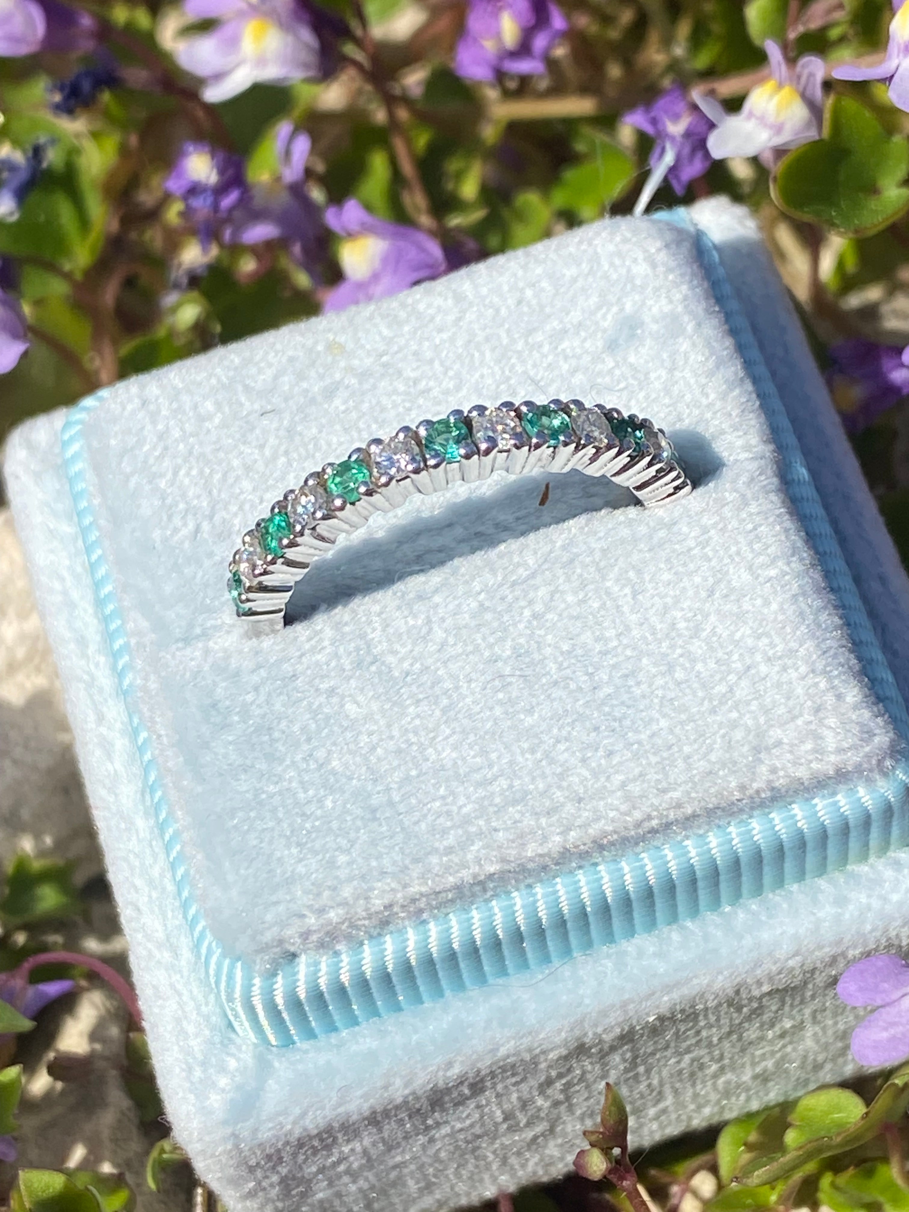 0.47ctw Natural Emerald and Moissanite Eternity Stacking Ring