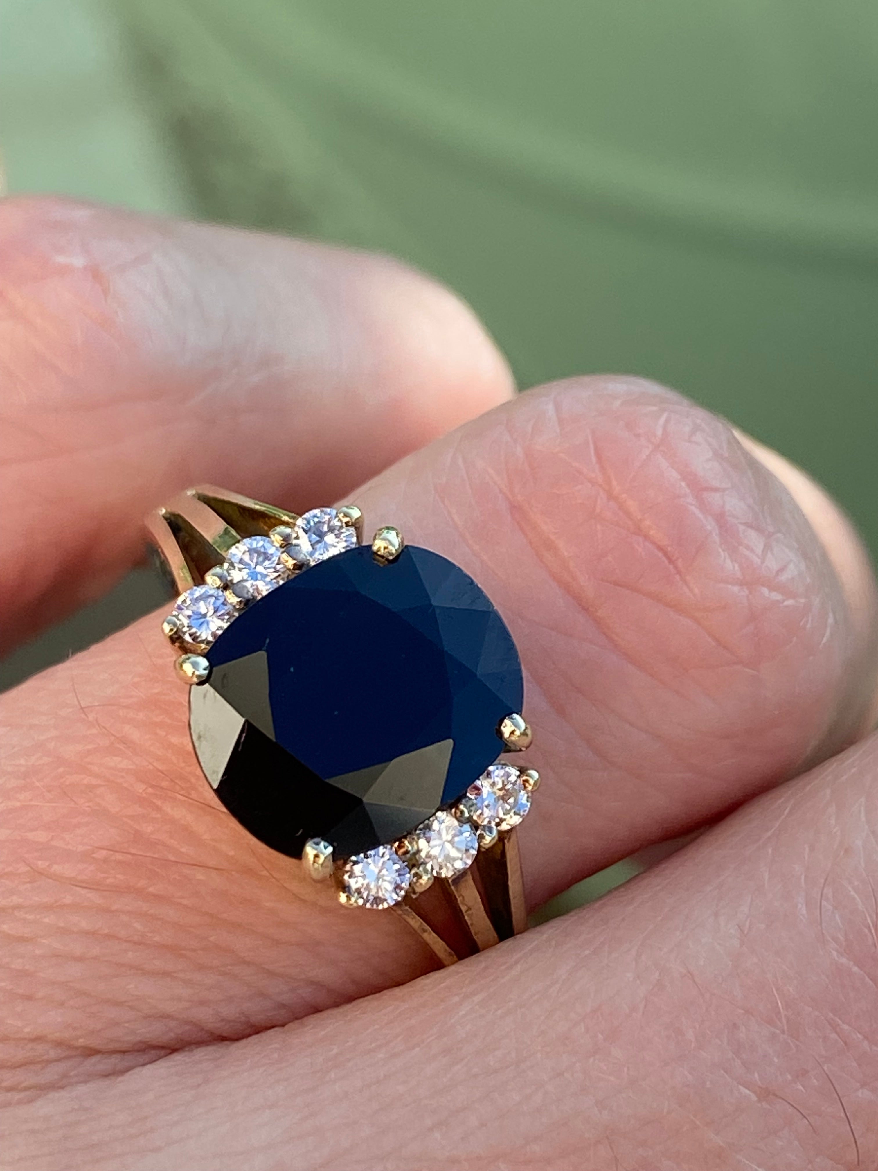 Vintage 3.80 Carat Sapphire and Diamond Ring in 14ct Yellow Gold