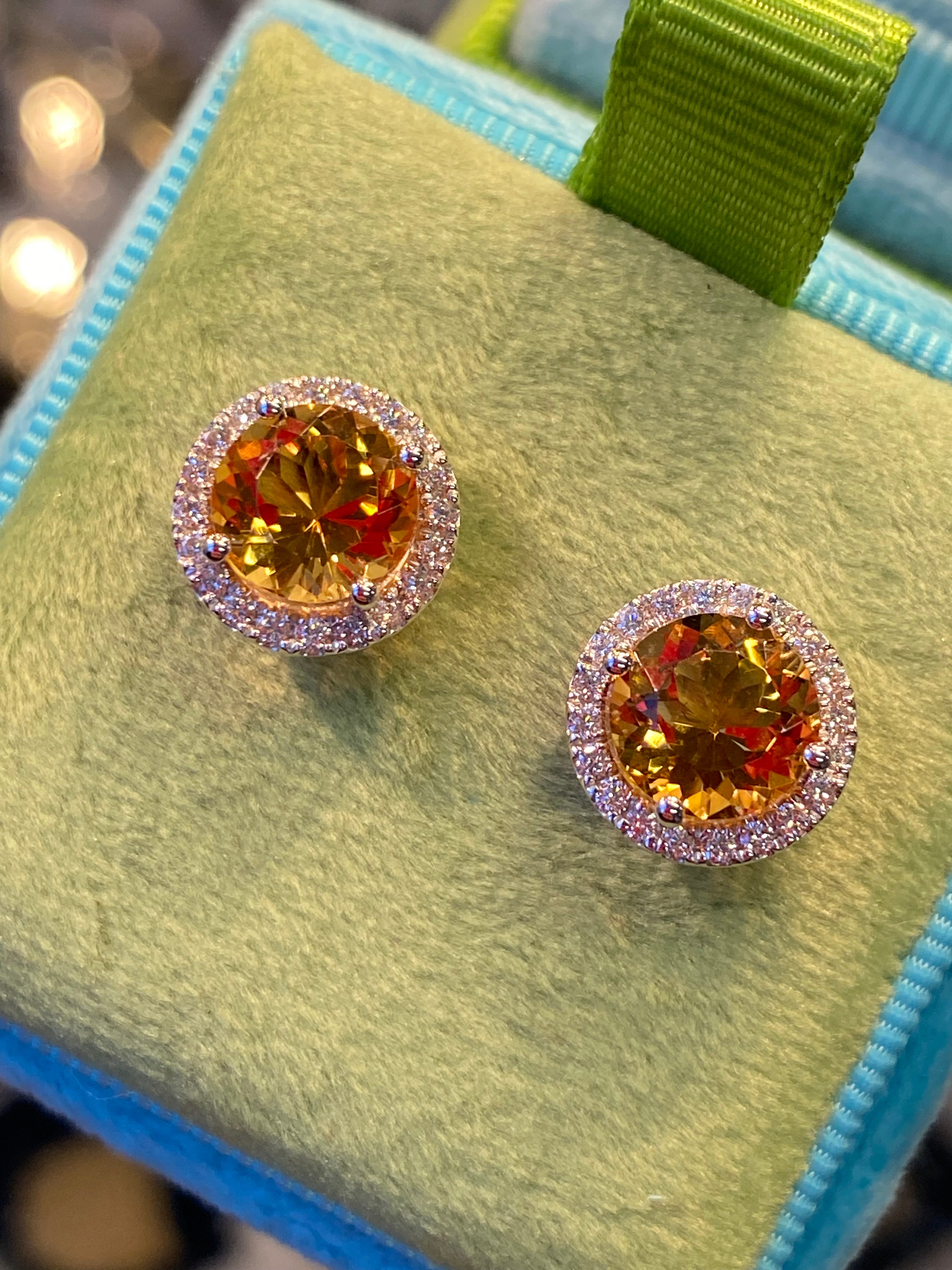 Beautiful Citrine and Natural Diamond Stud Earrings in 9ct Yellow Gold
