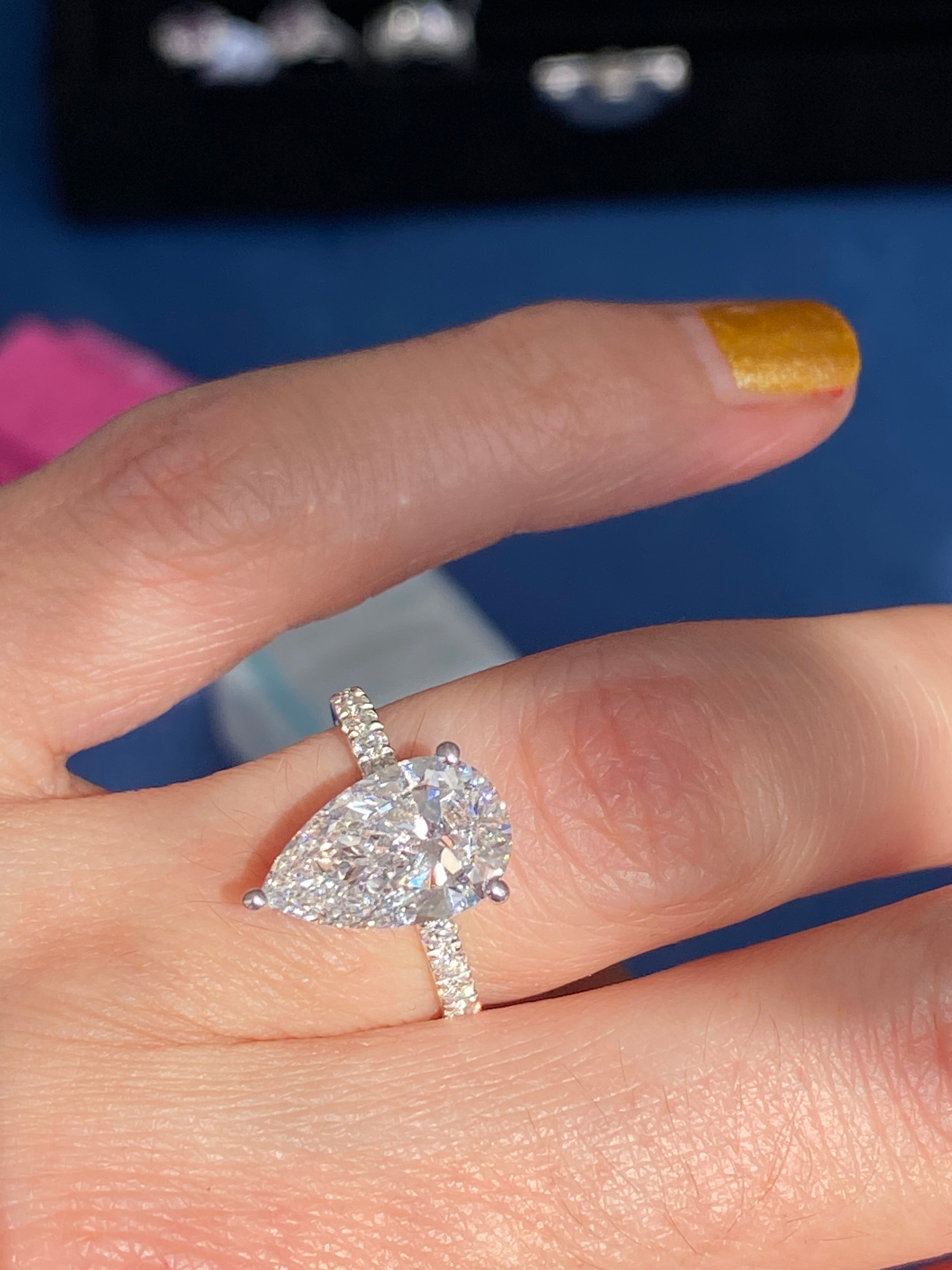3.01 Carat Pear Cut D Colour Lab Diamond Solitaire Engagement Ring in Platinum