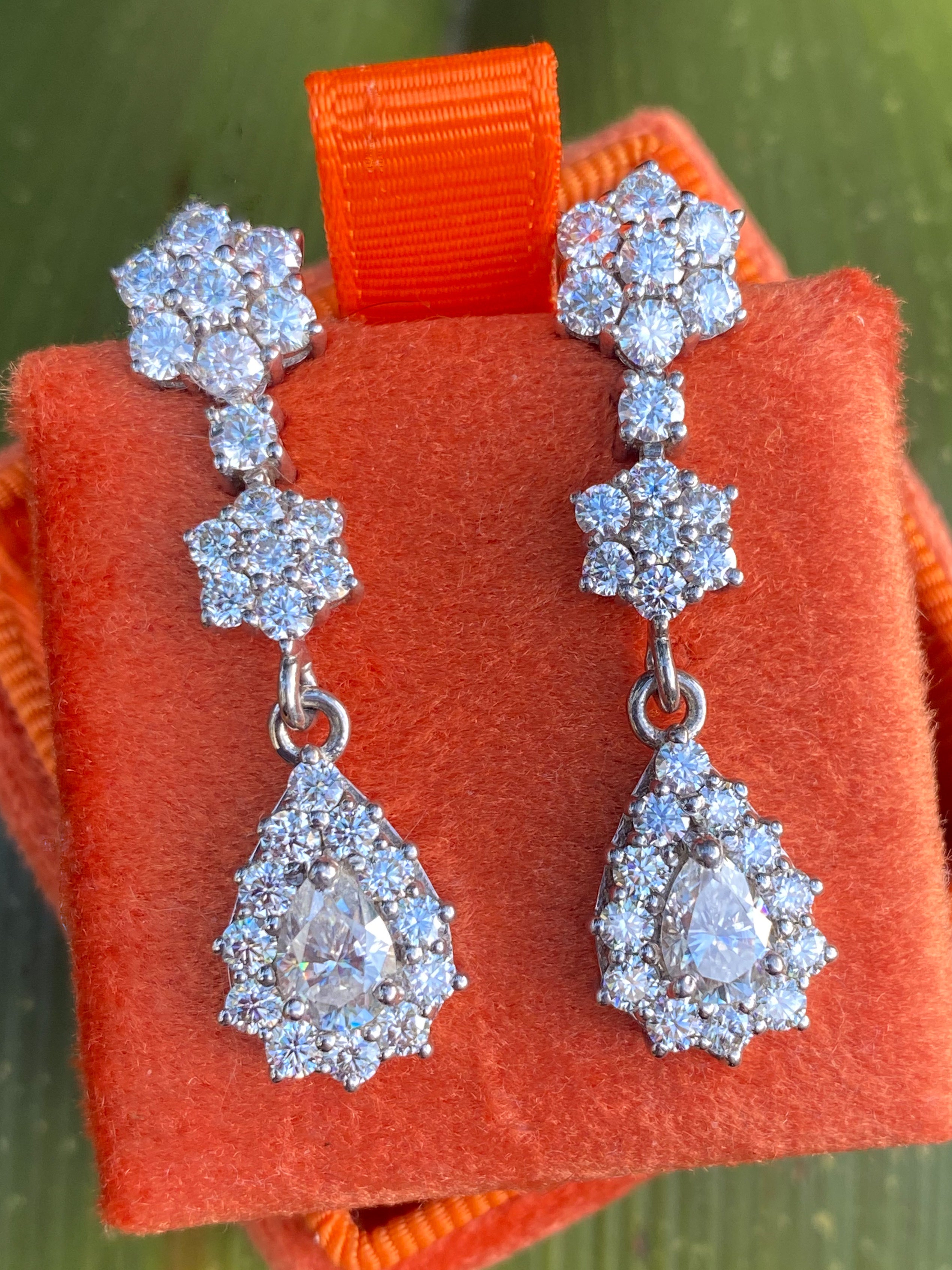 7.38 CTW Pear Cut Moissanite Drop Earrings in Sterling Silver