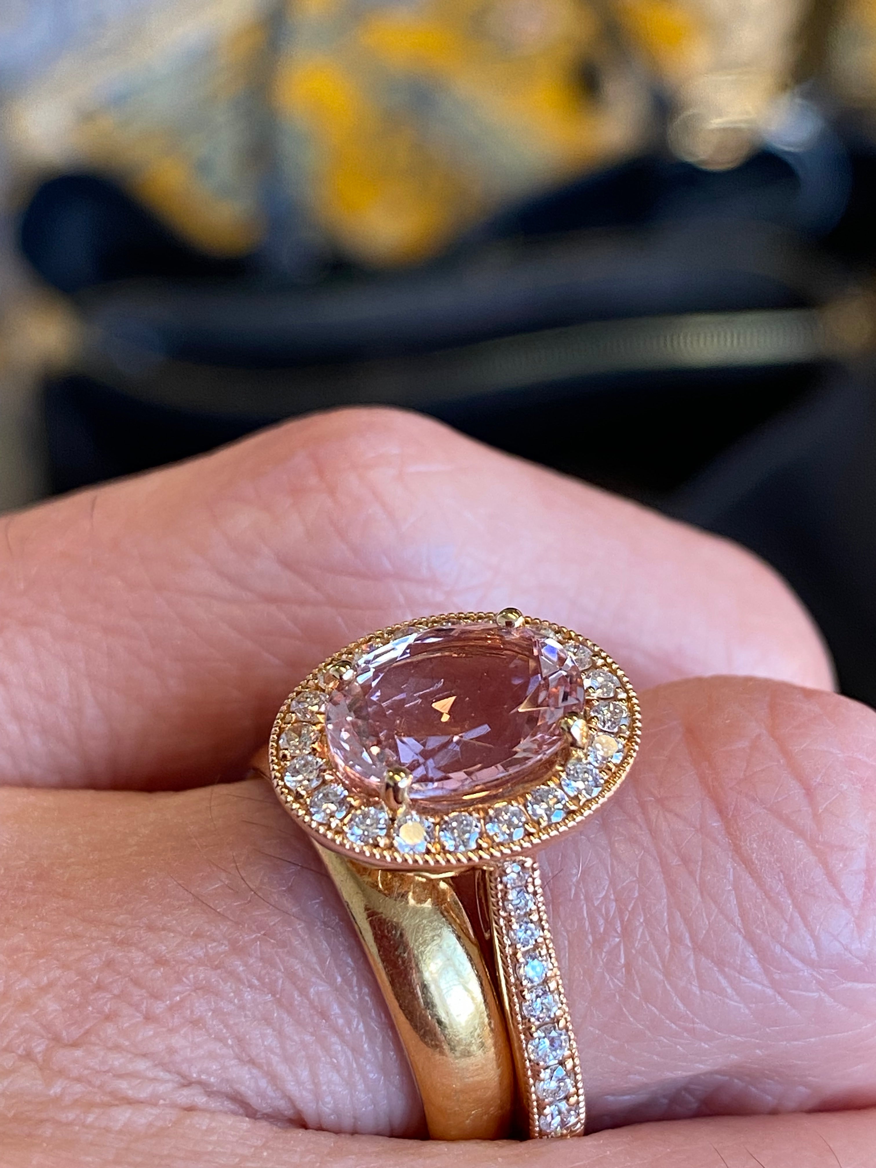 2.80 CTW Morganite and Natural Diamond Ring in 18ct Rose Gold