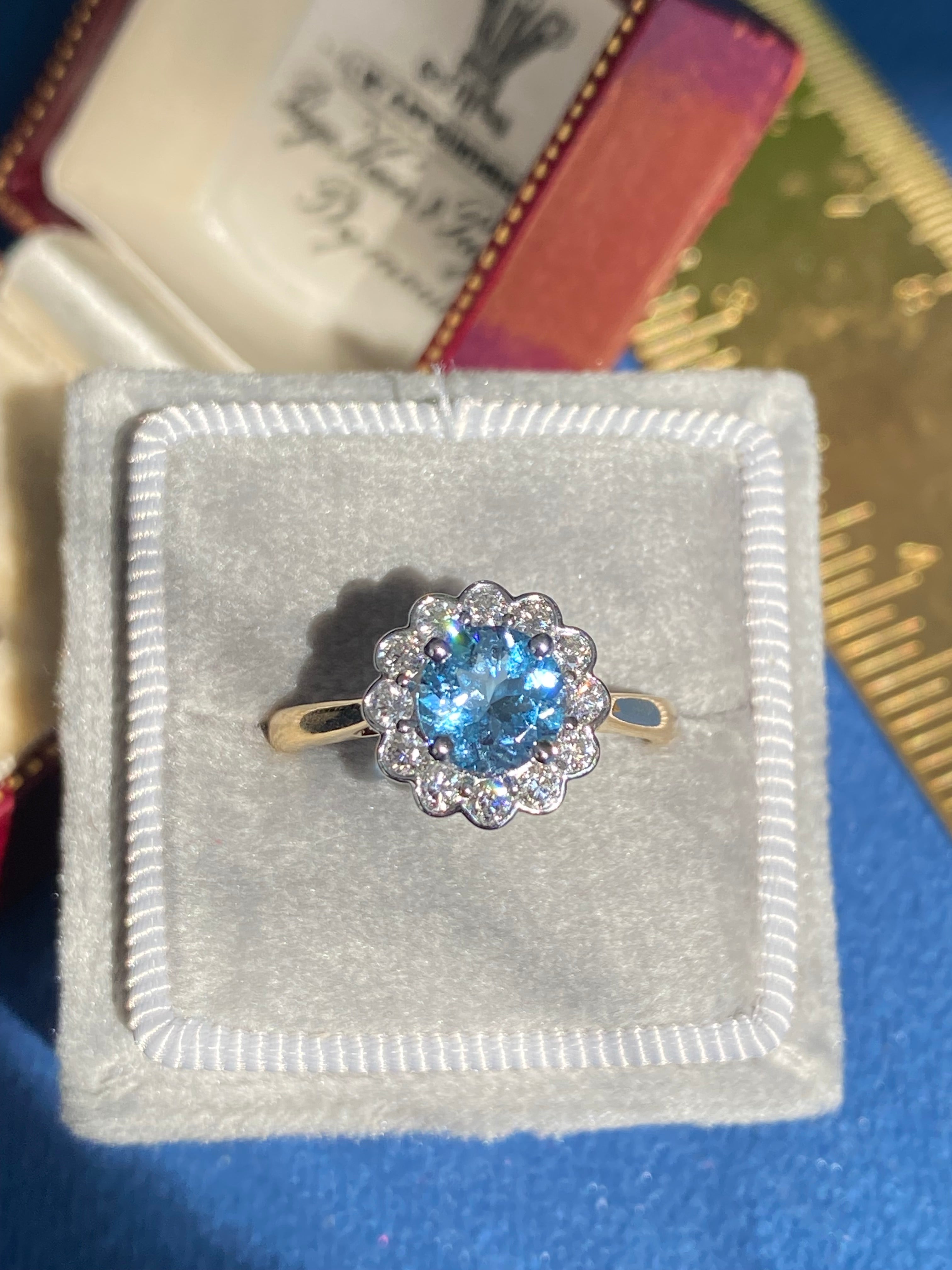 1.24 CTW Aquamarine and Natural Diamond Ring in Platinum and 18ct Yellow Gold