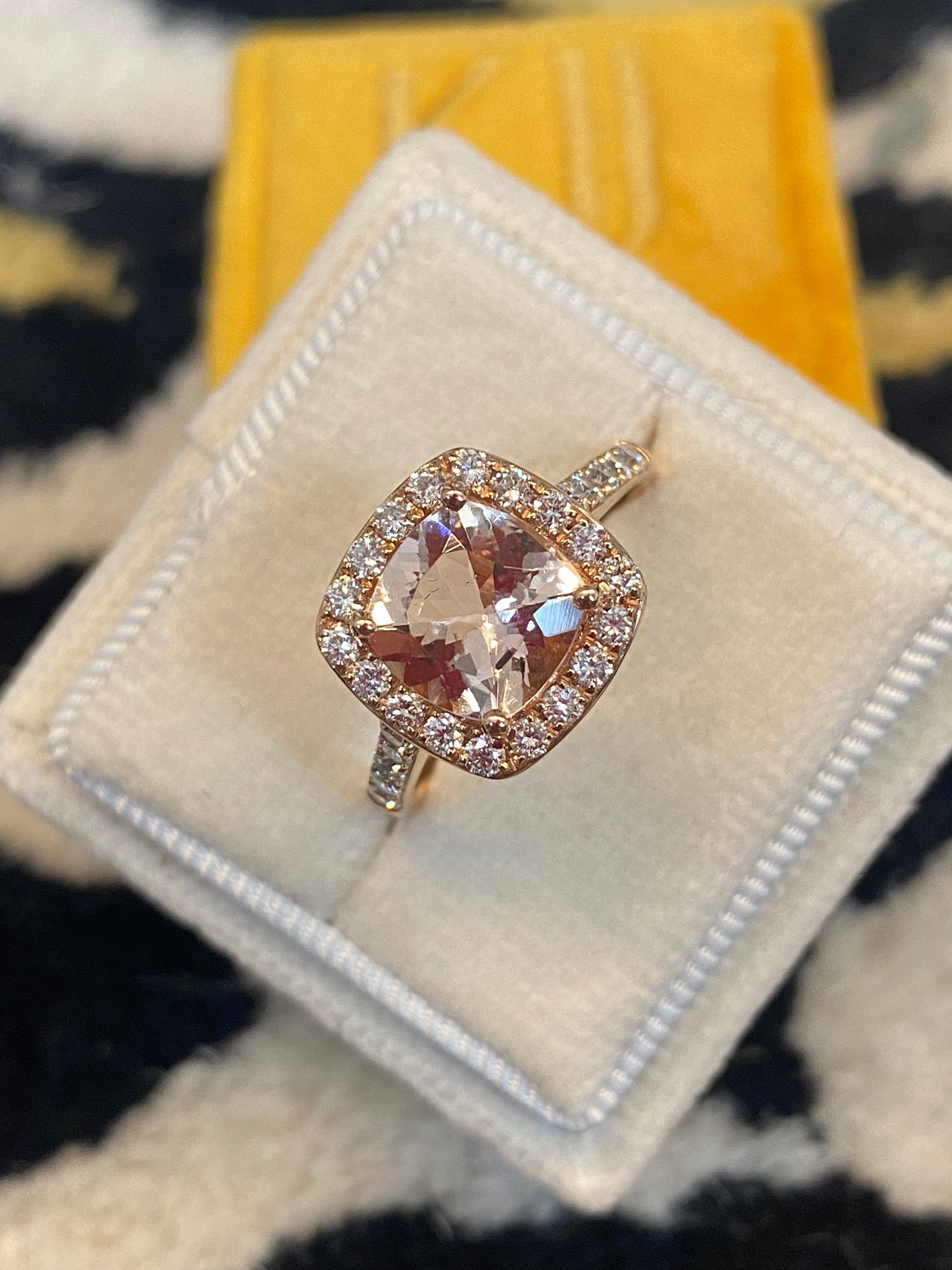 1.63 Carat Morganite and Natural Diamond Ring in 18ct Rose Gold