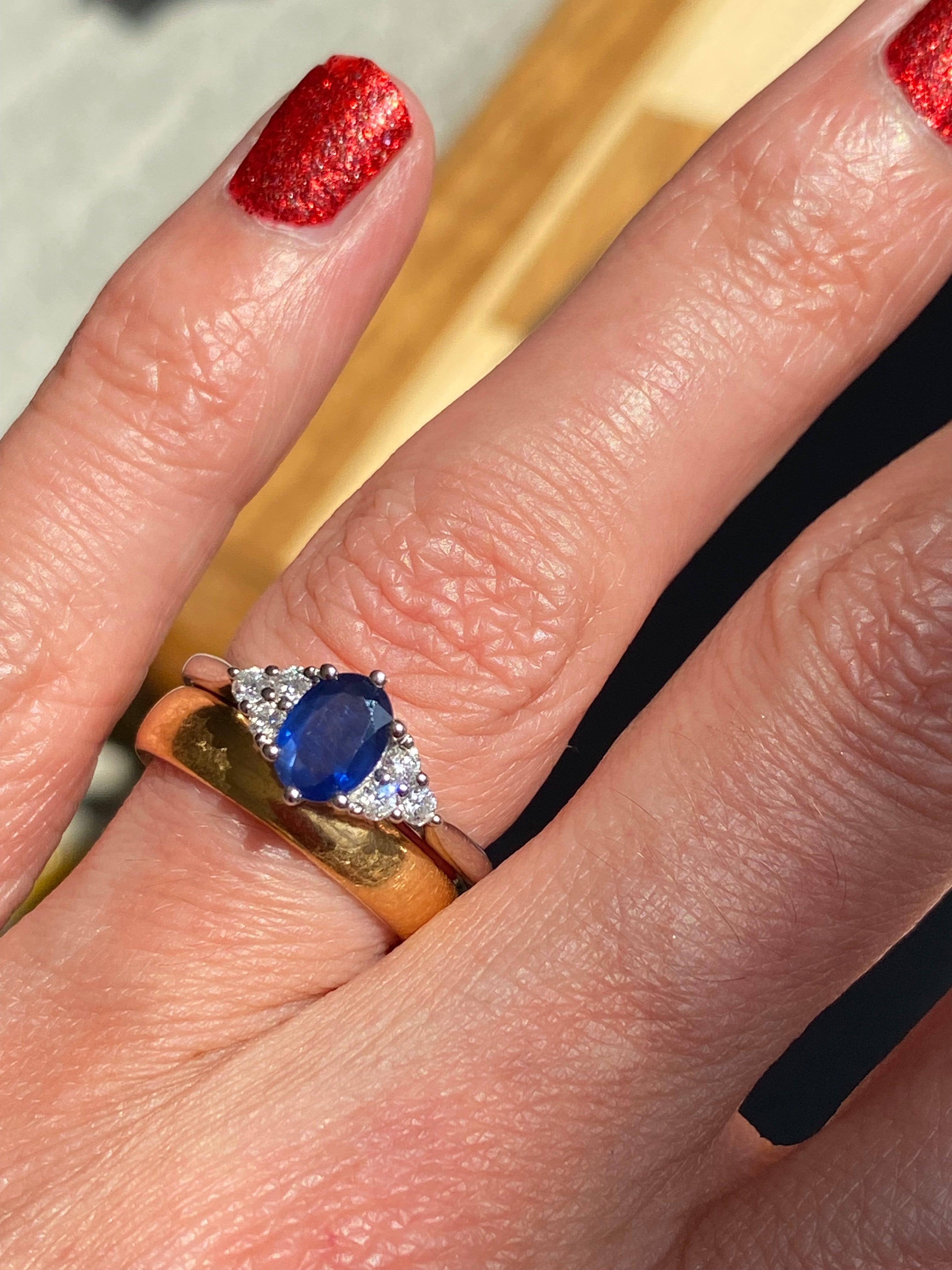0.95 CTW Sapphire and Natural Diamond Trefoil Three Stone Style Ring in Platinum