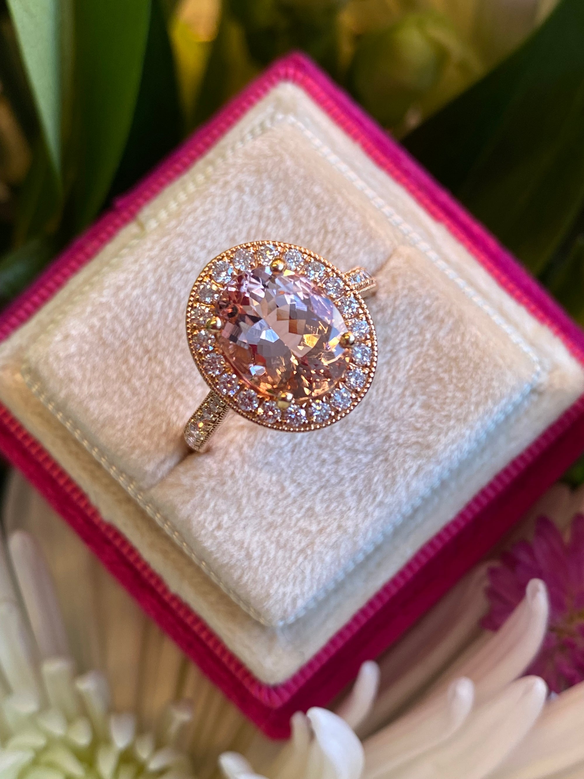 2.80 CTW Morganite and Natural Diamond Ring in 18ct Rose Gold