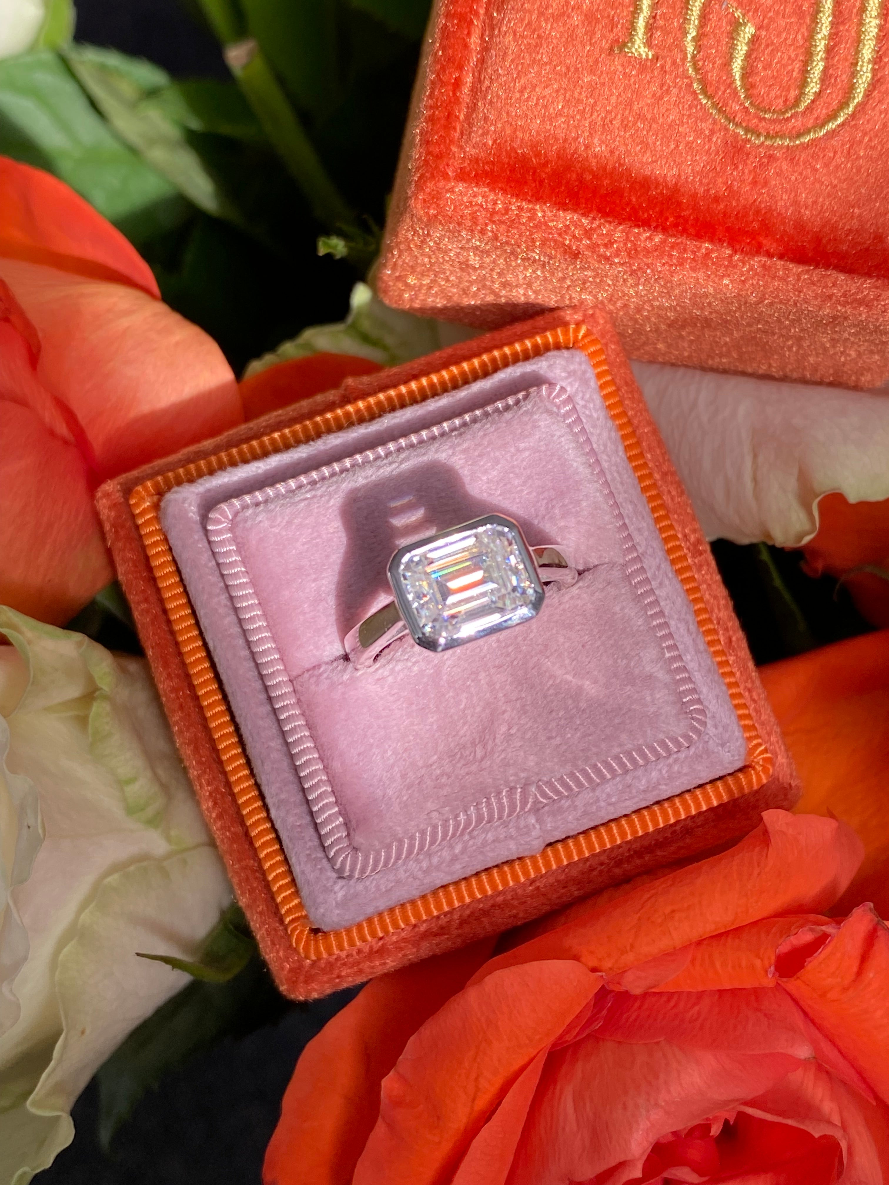 3.00 Carat Emerald Cut Moissanite East West Solitaire Ring in Sterling Silver