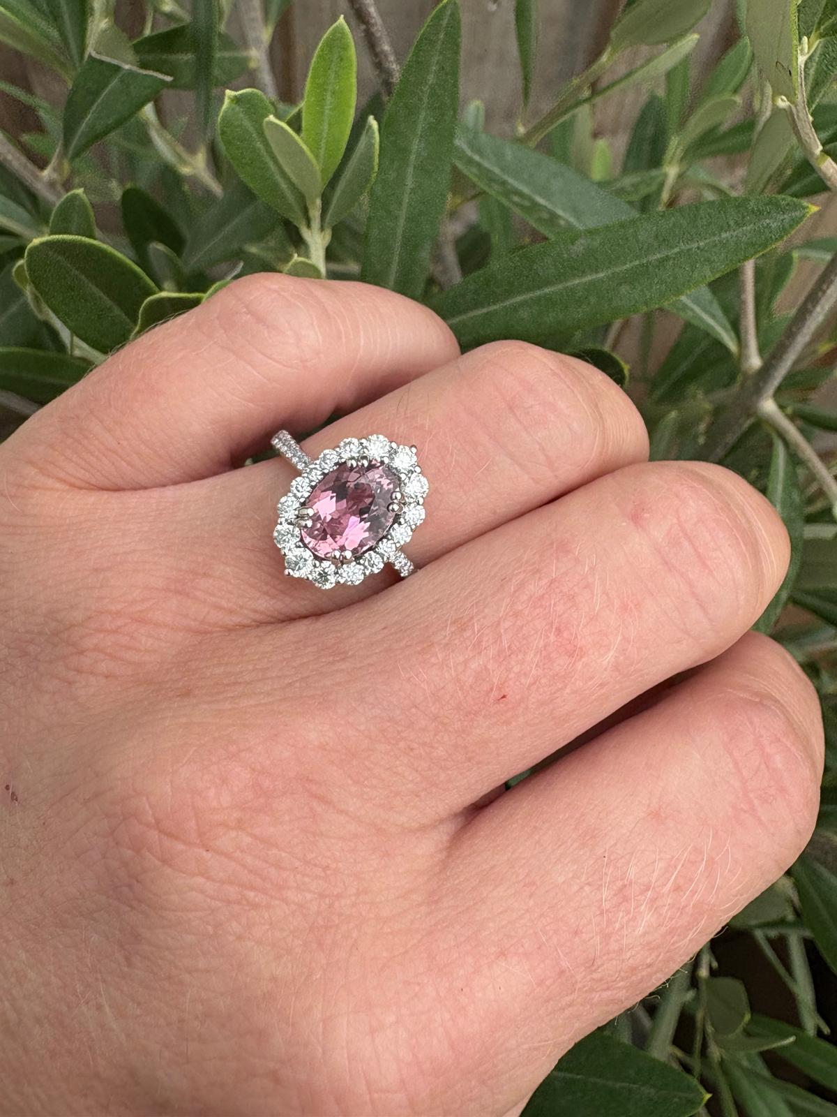 2.05 Carat Pink Tourmaline and Moissanite Ring in Sterling Silver